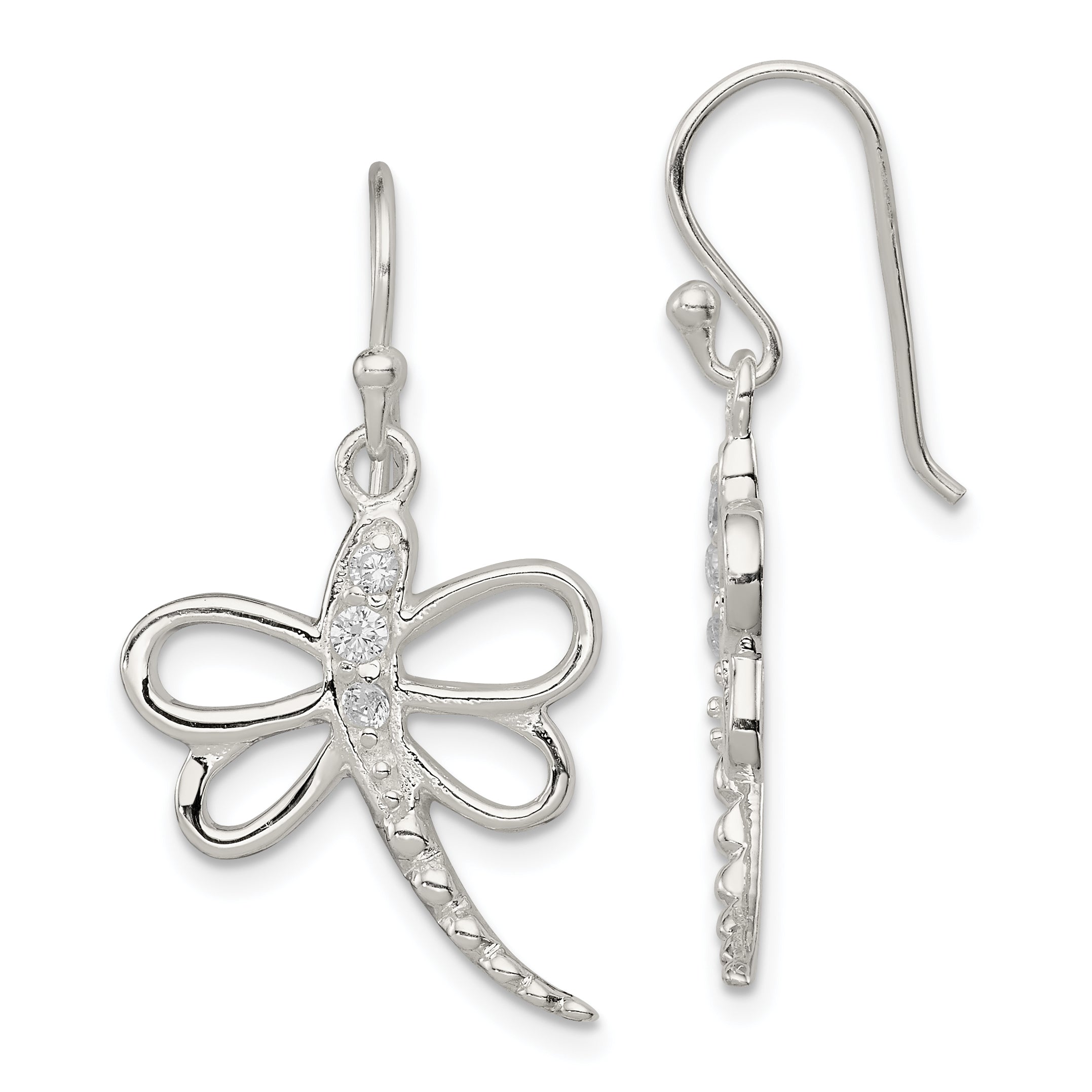 Sterling Silver CZ Dragonfly Shepherd Hook Earrings Main image