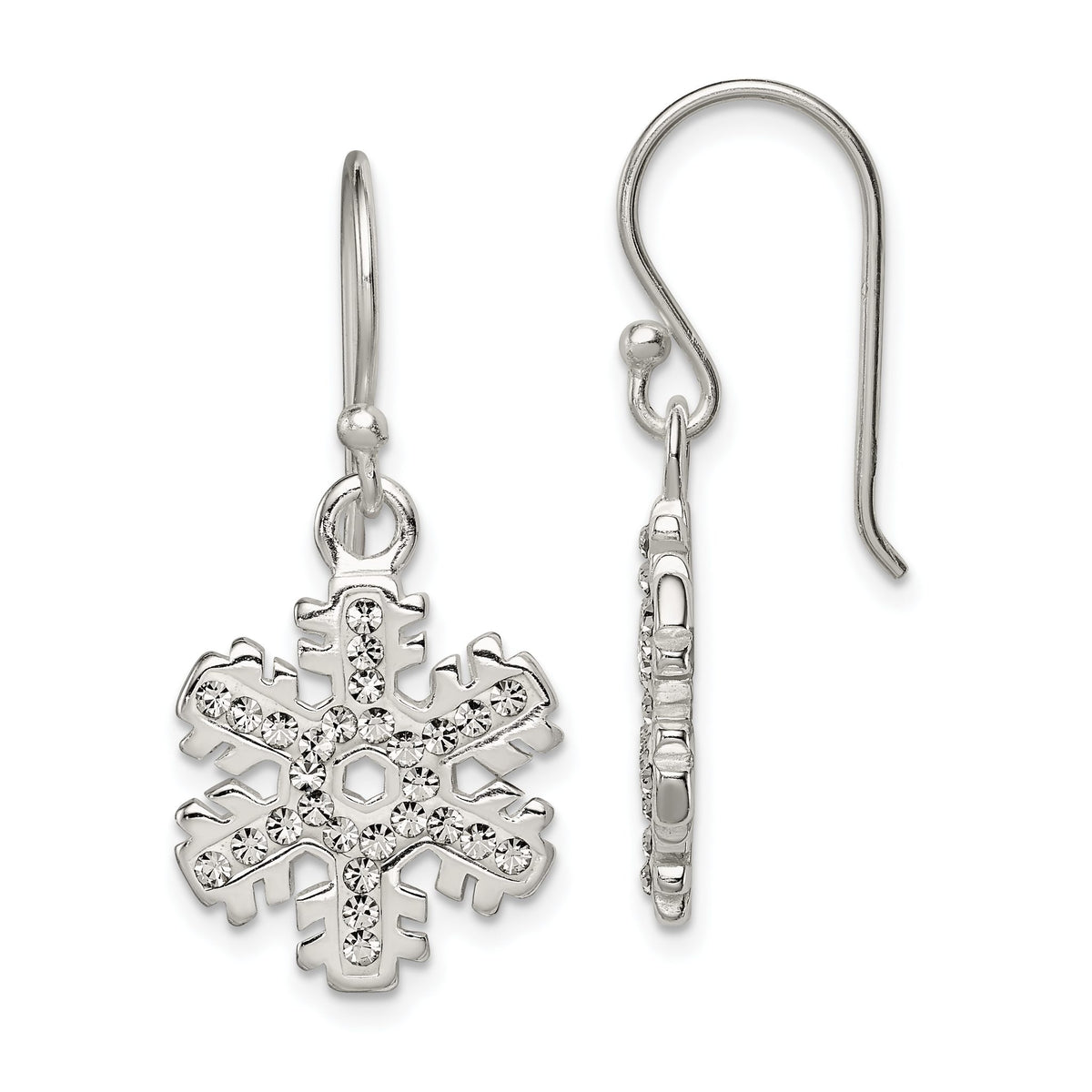 Crystal Snowflake Shepherd Hook Dangle Earrings in Sterling Silver - Sophia Jewelers Main image