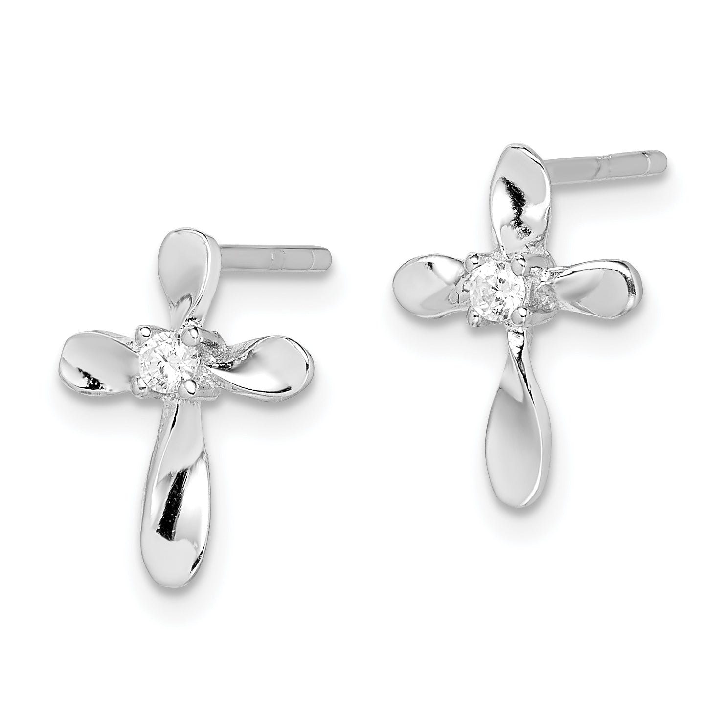 Sterling Silver Rhodium-plated Polished CZ Cross Post Earrings Secondary image