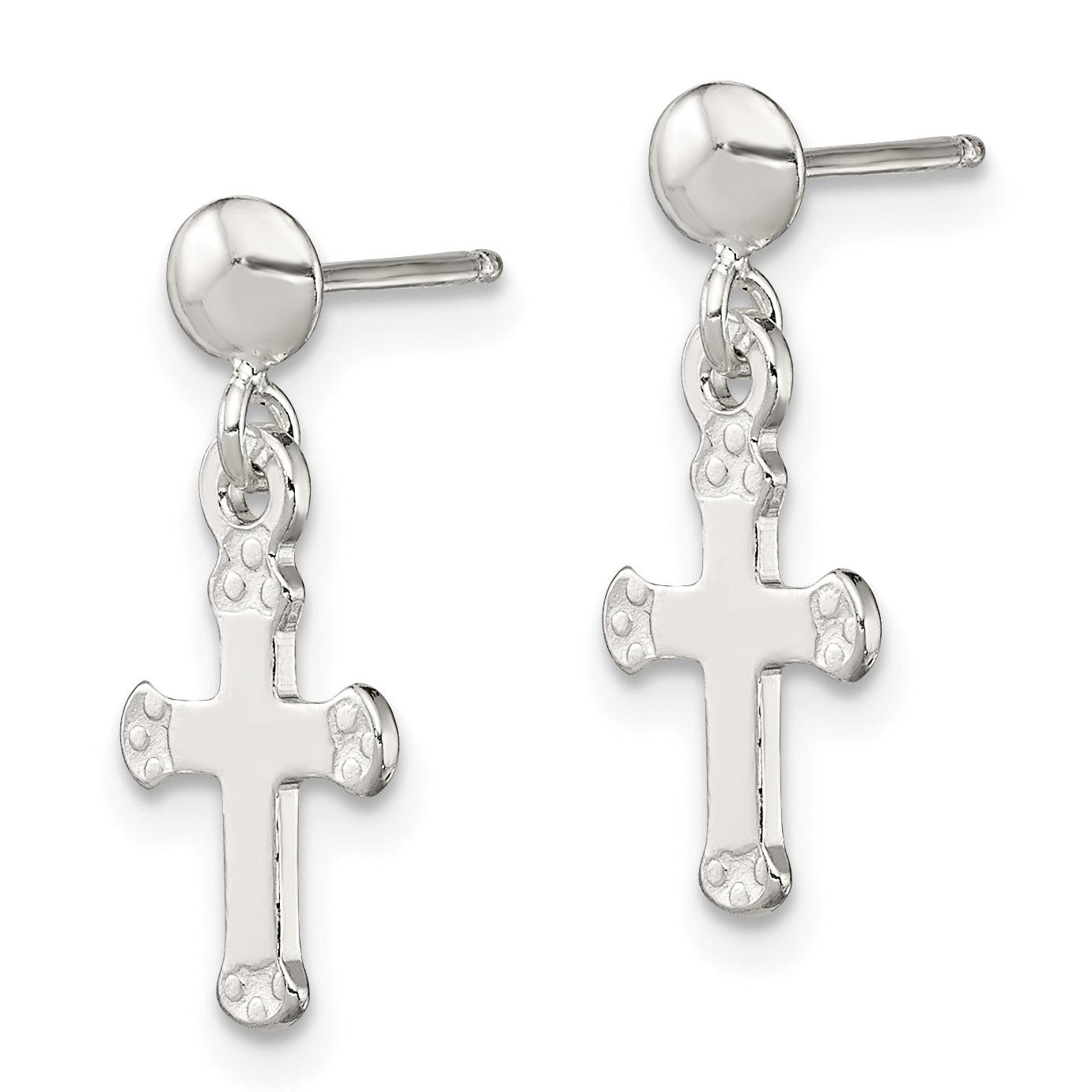Sterling Silver Polished Budded Cross Post Dangle Earrings Secondary image