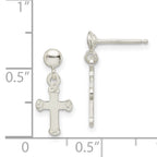 Sterling Silver Polished Budded Cross Post Dangle Earrings