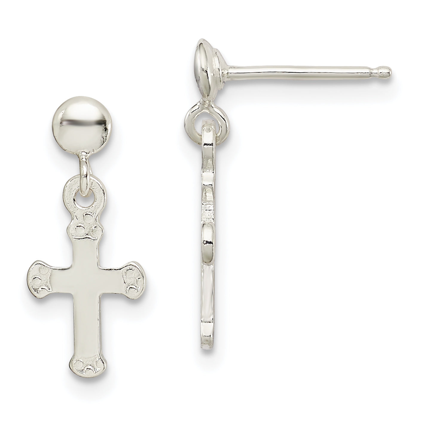 Sterling Silver Polished Budded Cross Post Dangle Earrings Main image