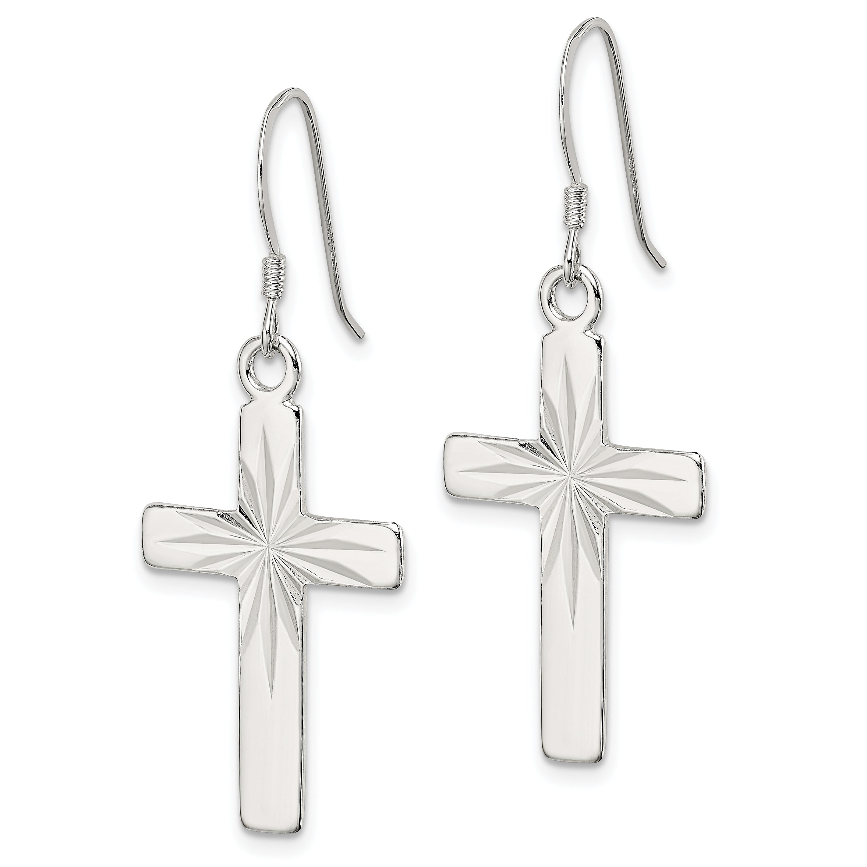 Sterling Silver Polished & Diamond-cut Latin Cross Dangle Earrings Secondary image
