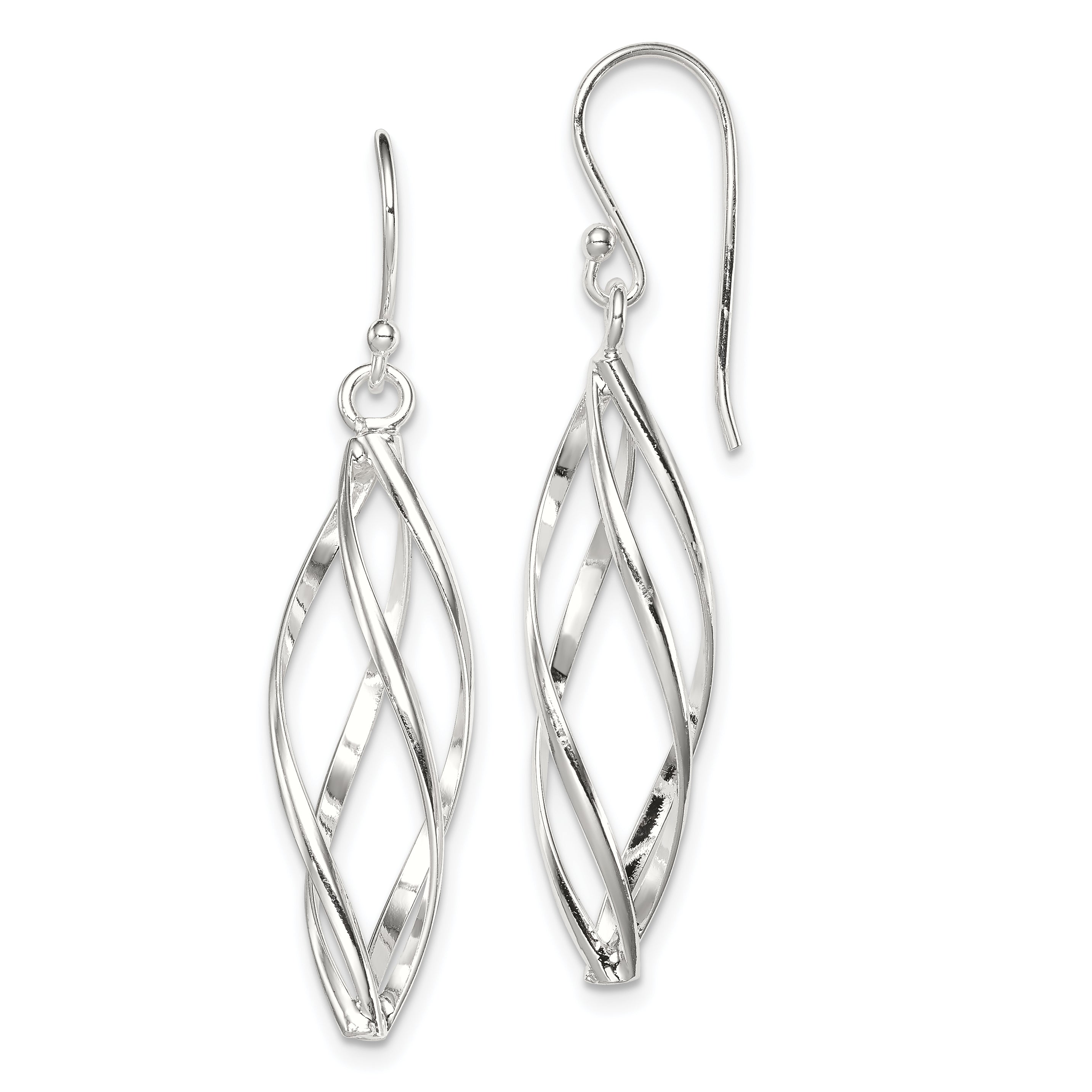 Sterling Silver Rhodium-plated Polished Long Twisted Dangle Earrings Main image