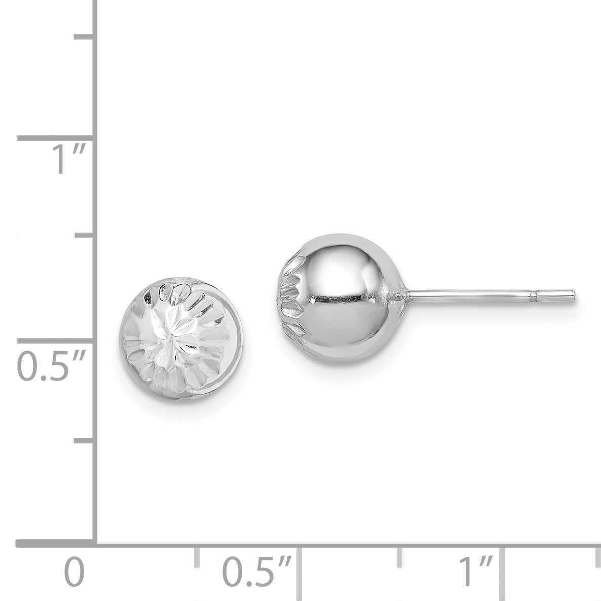 Sterling Silver Rhod-plated Diamond Cut 8mm Ball Post Earrings