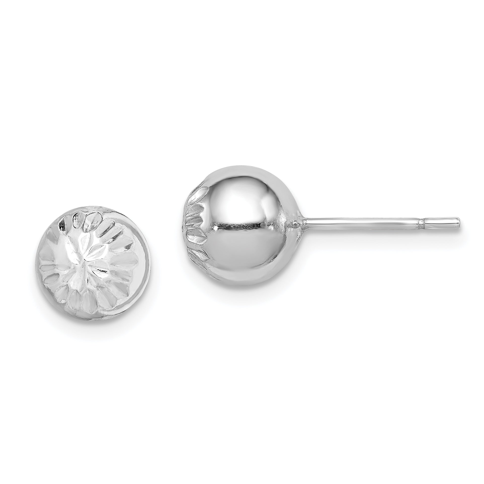 Sterling Silver Rhod-plated Diamond Cut 8mm Ball Post Earrings Main image