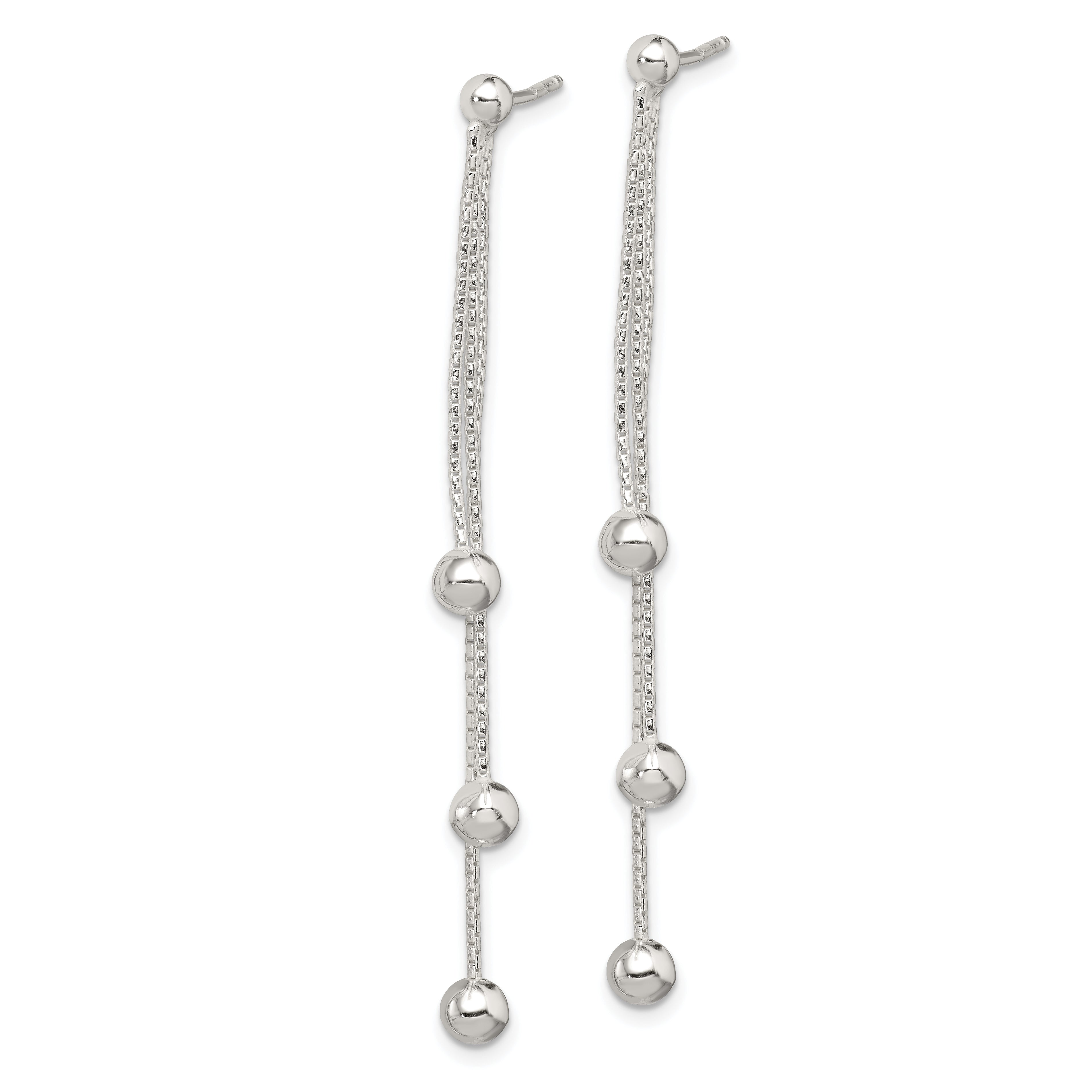 Sterling Silver Polished 3-Strand Beaded Post Dangle Earrings Secondary image