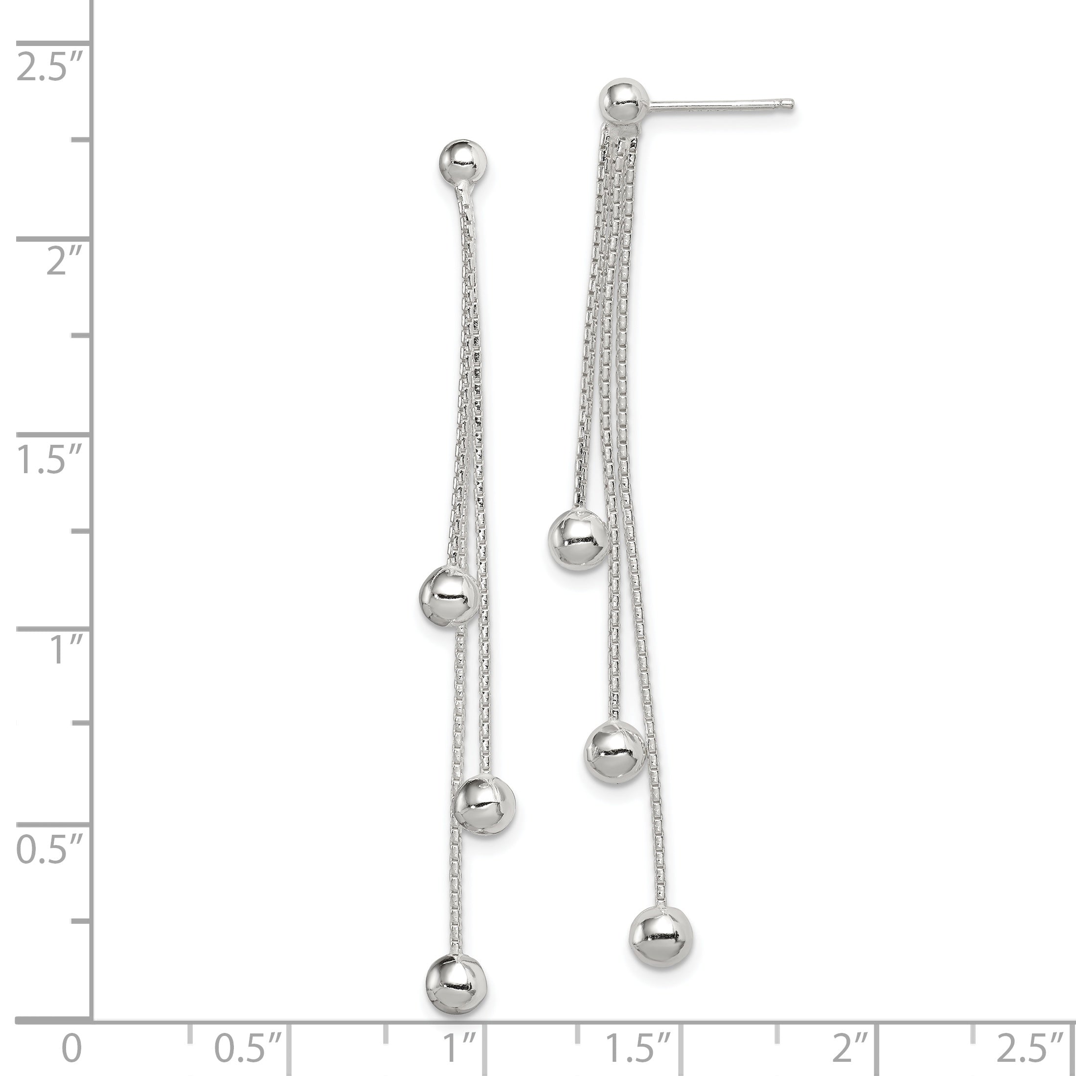 Sterling Silver Polished 3-Strand Beaded Post Dangle Earrings