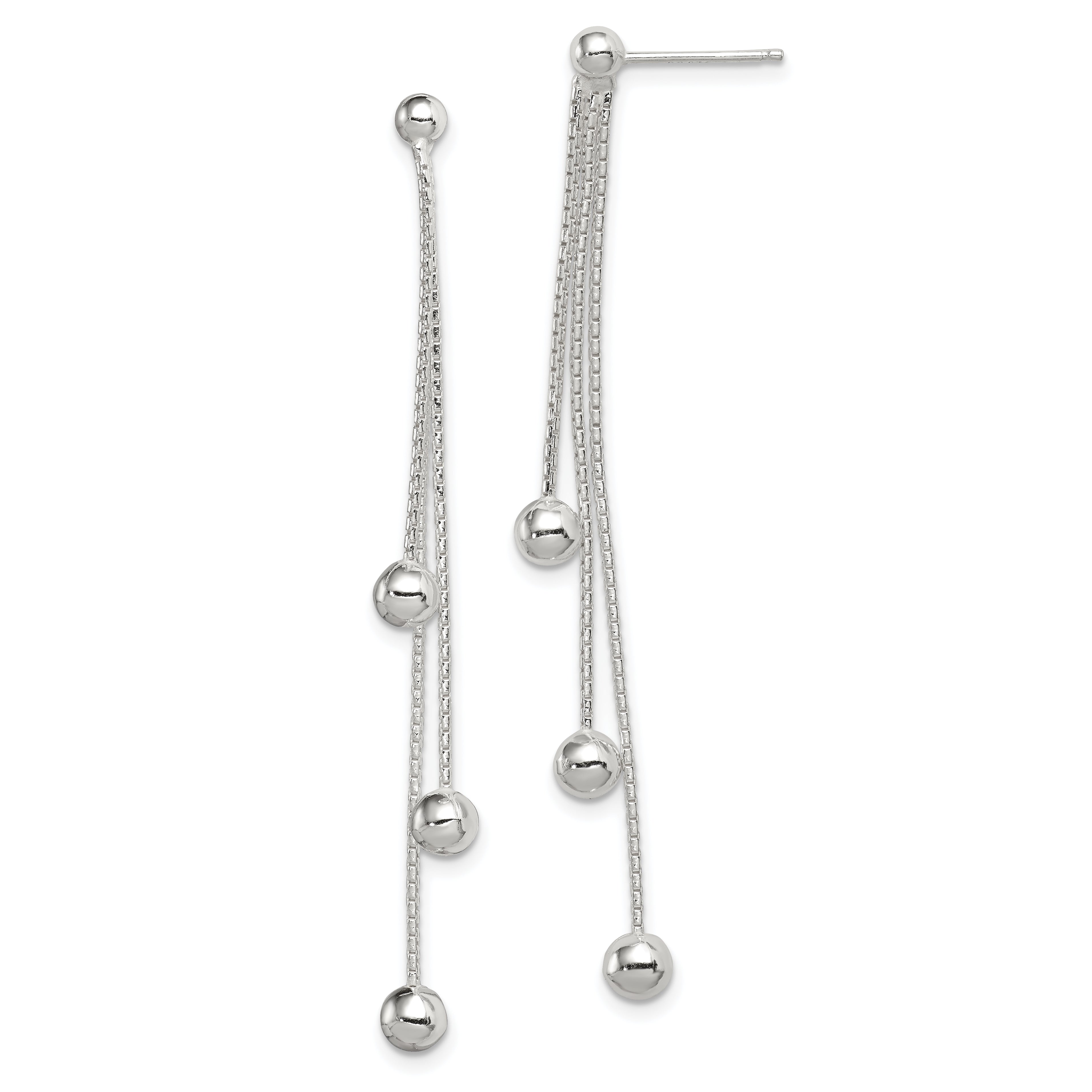 Sterling Silver Polished 3-Strand Beaded Post Dangle Earrings