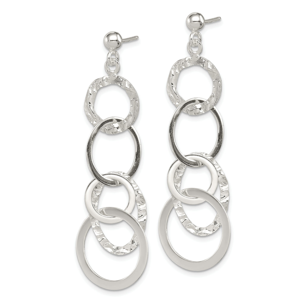 Sterling Silver Polished and Hammered Circles Post Dangle Earrings