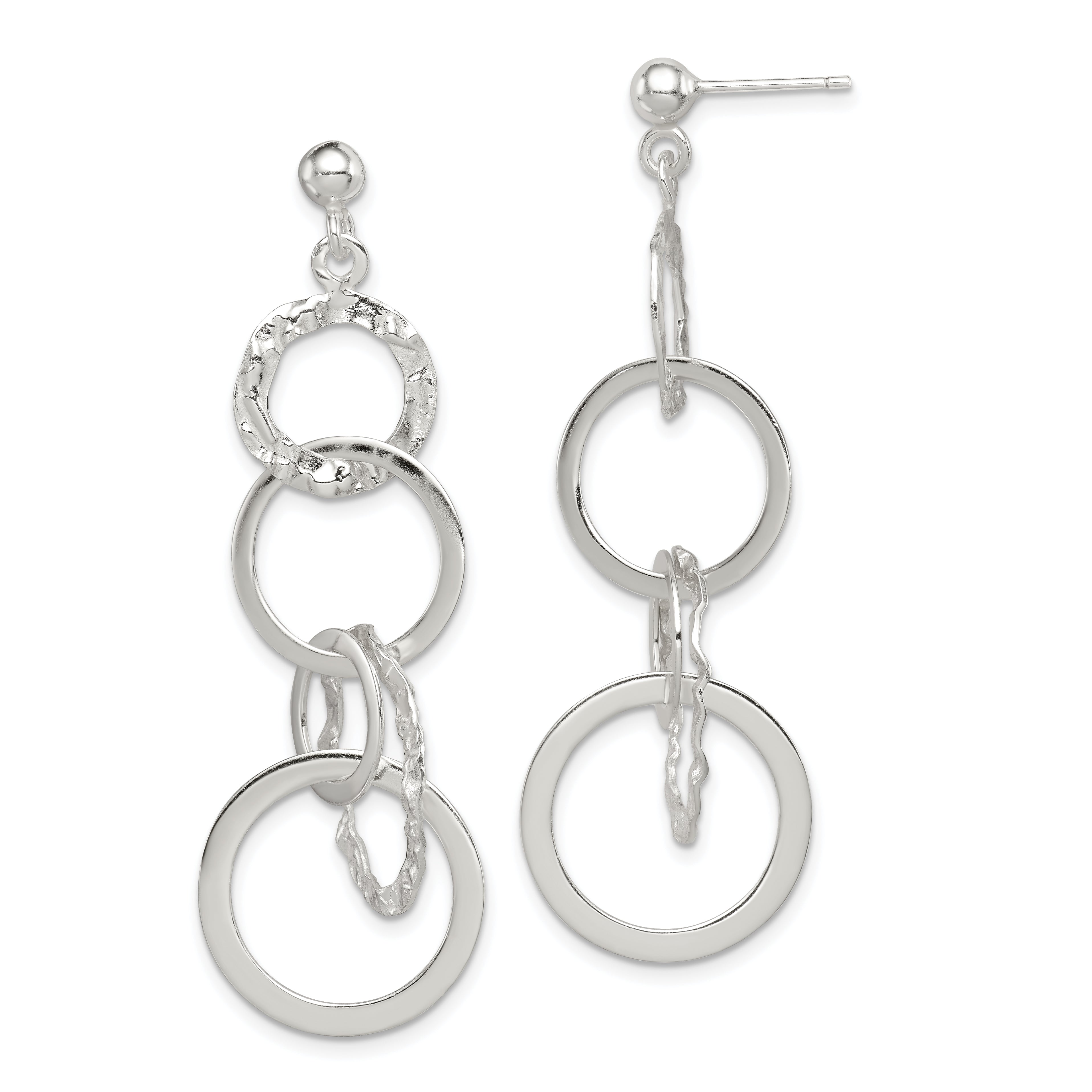 Sterling Silver Polished and Hammered Circles Post Dangle Earrings