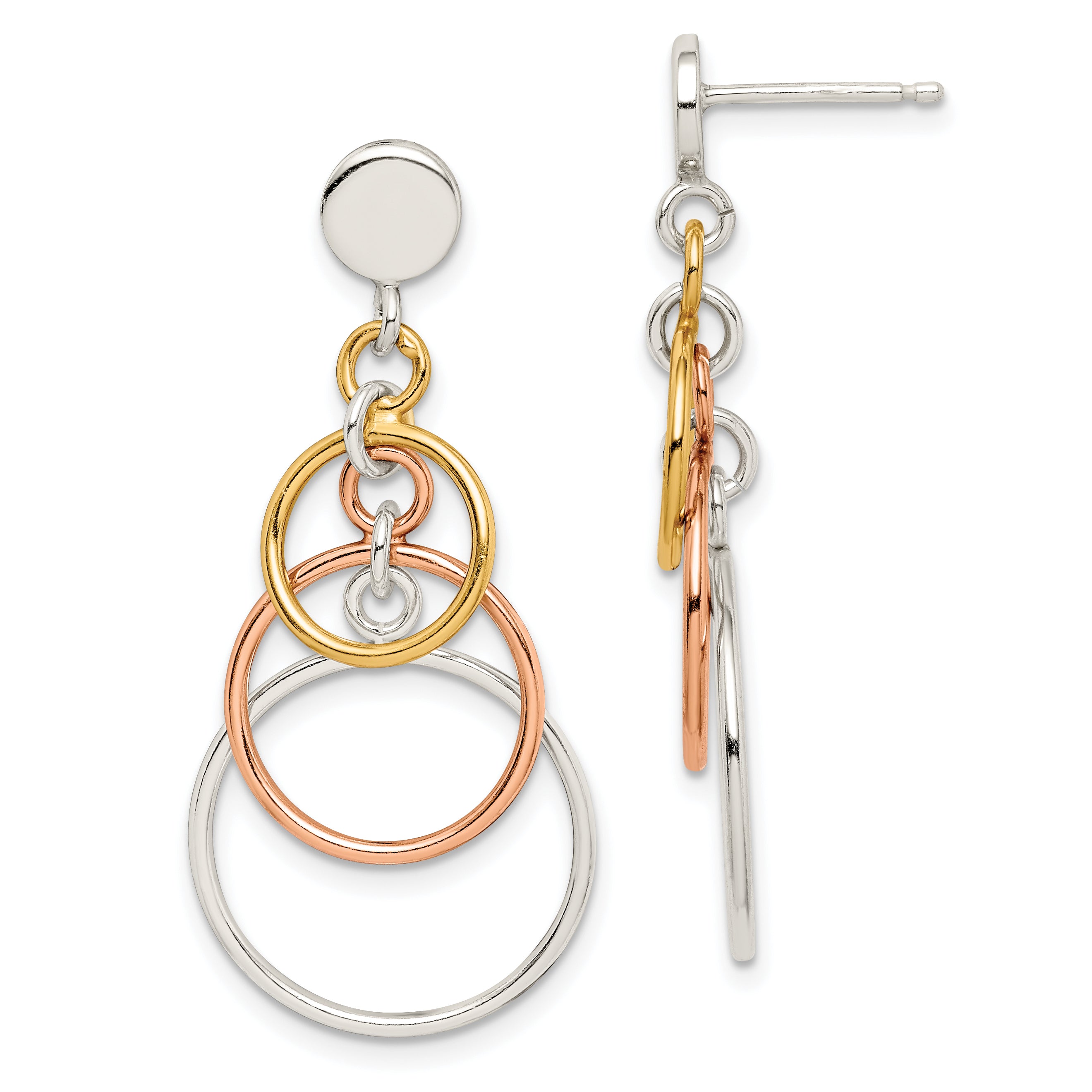 Sterling Silver & Flash Yellow & Rose Gold-plated Circle Post Dangle Earrin Main image