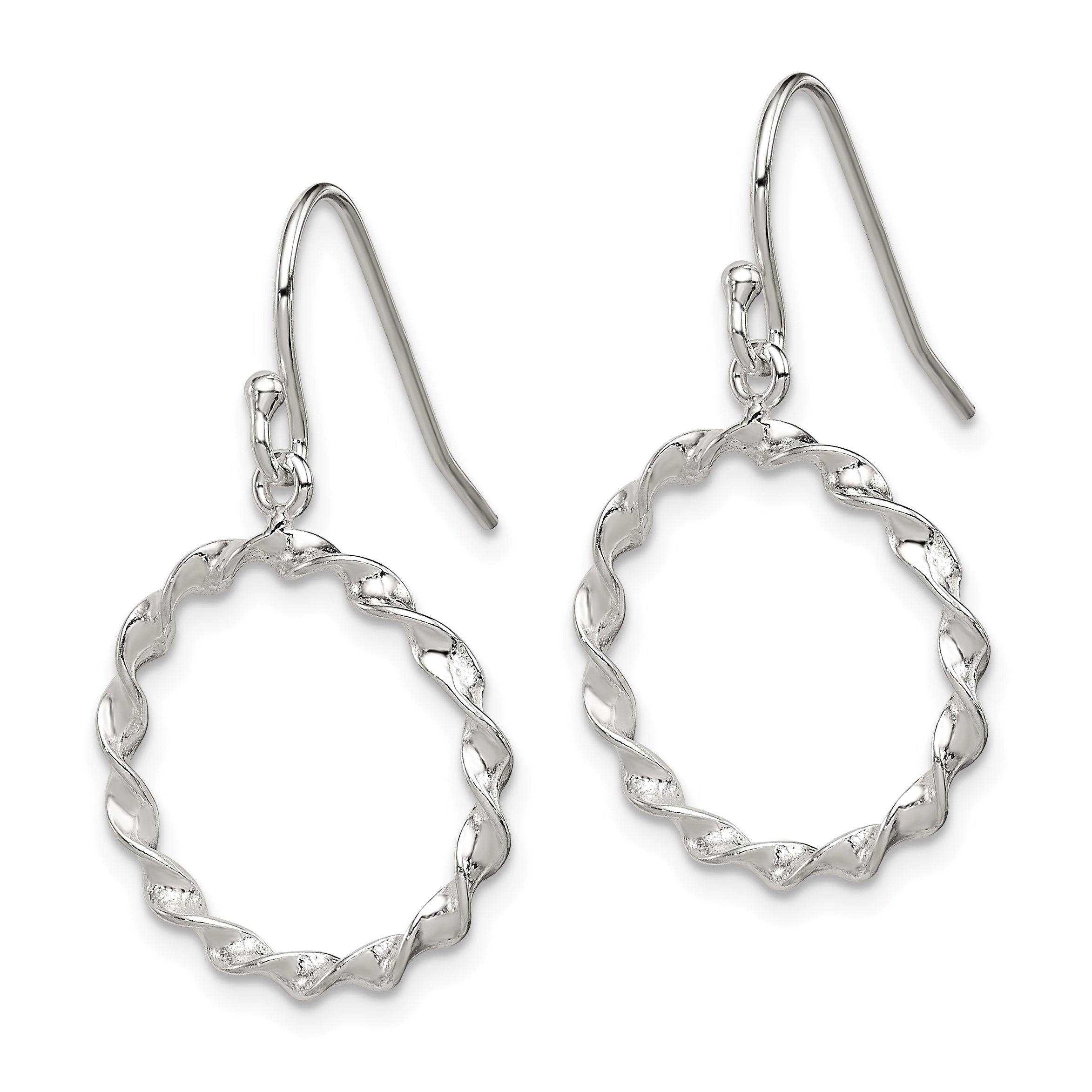 Sterling Silver Polished & Twisted Circle Dangle Shepherd Hook Earrings Secondary image
