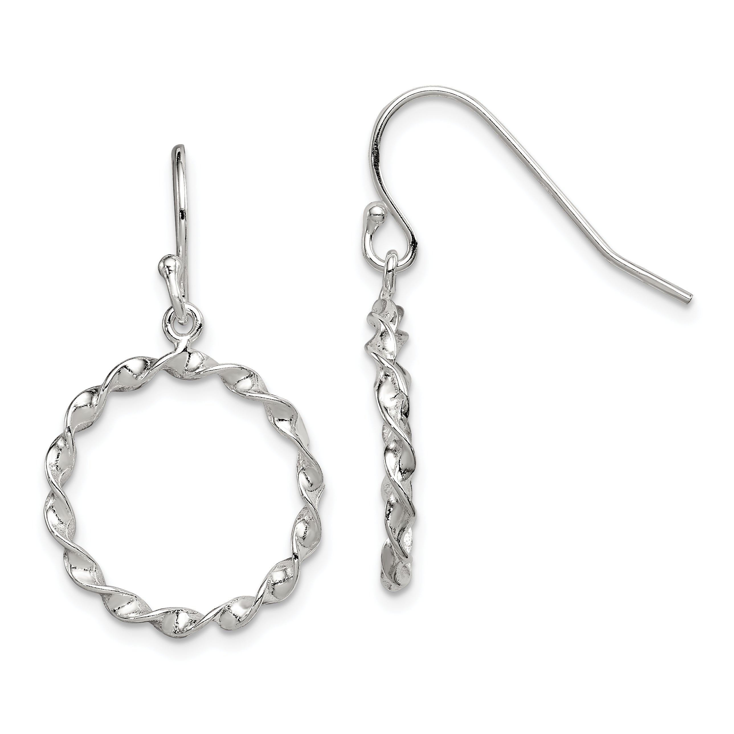 Sterling Silver Polished & Twisted Circle Dangle Shepherd Hook Earrings Main image