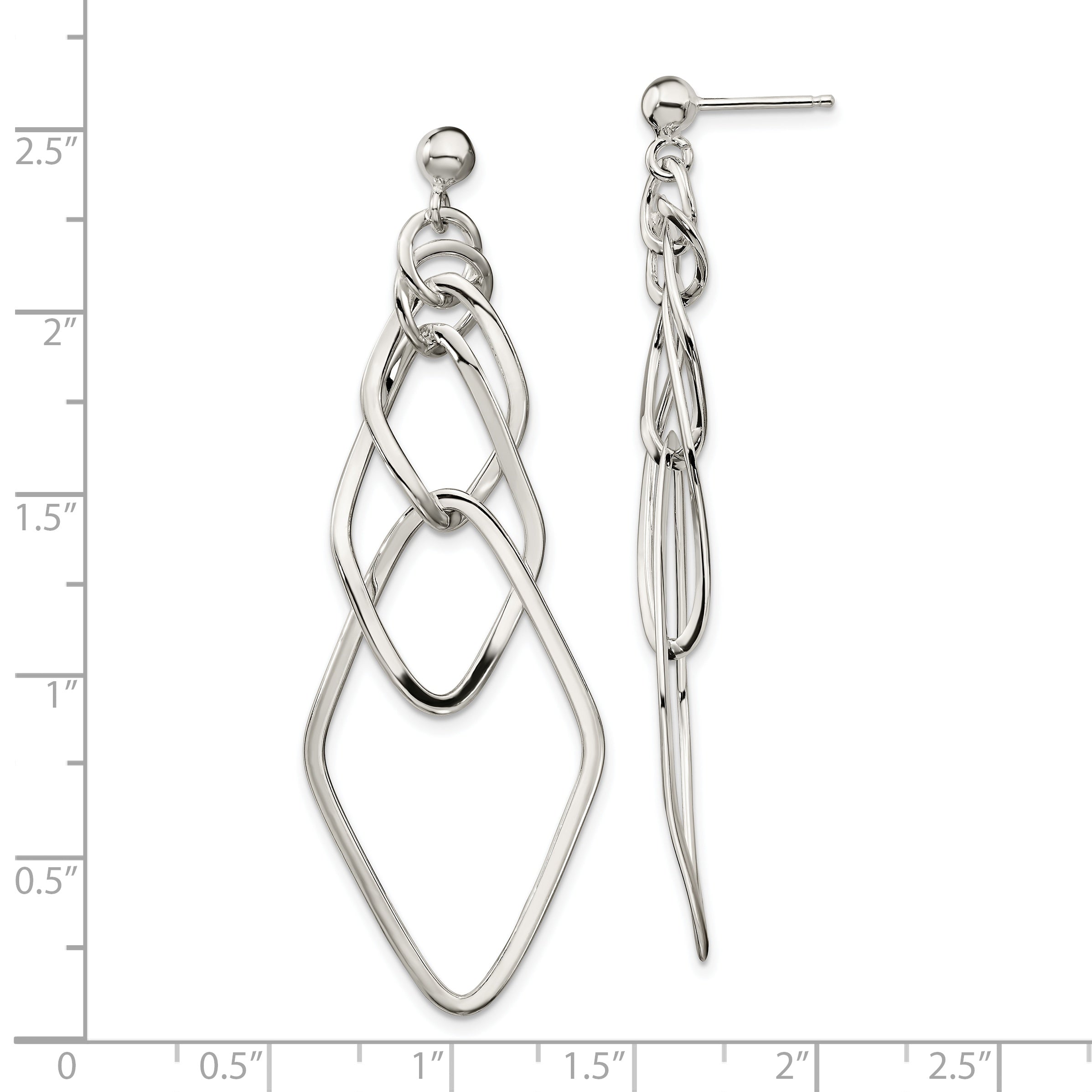 Sterling Silver Polished Geometric Post Dangle Earrings Secondary image