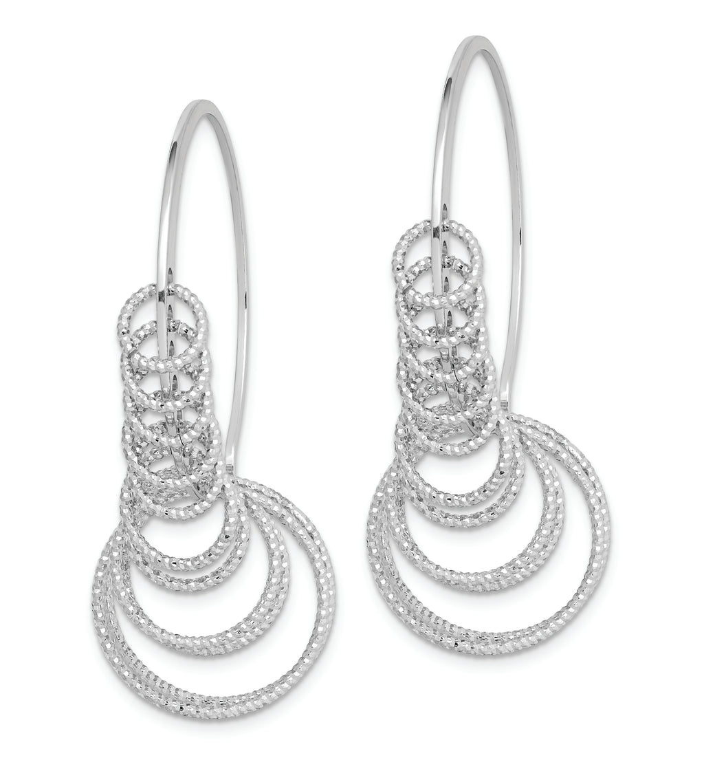 Sterling Silver Rhodium-plated D/C Graduated Circle Dangle Hoop Earrings