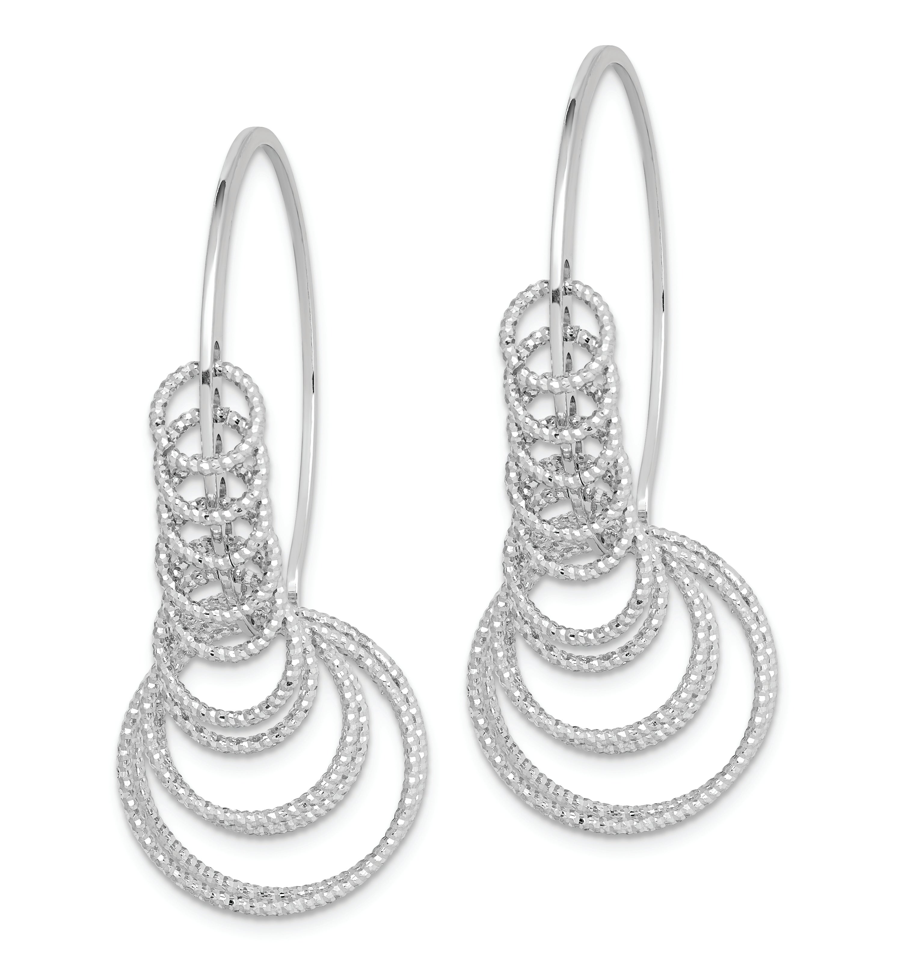 Sterling Silver Rhodium-plated D/C Graduated Circle Dangle Hoop Earrings