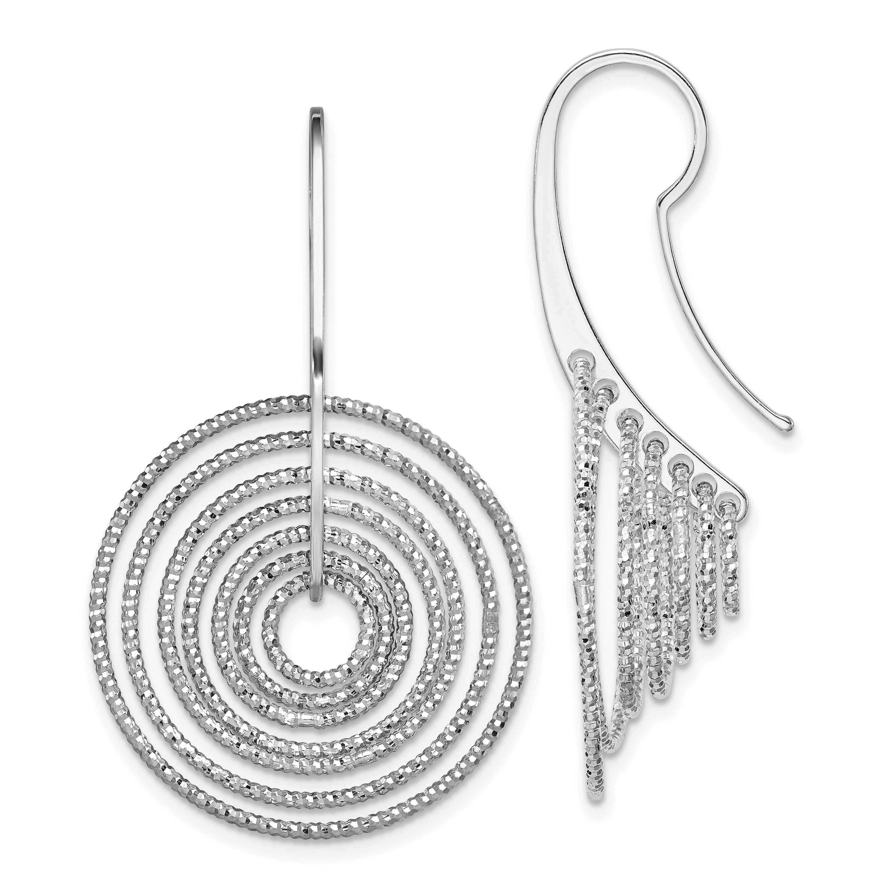 Sterling Silver Rhodium-plated D/C Concentric Circles Dangle Earrings