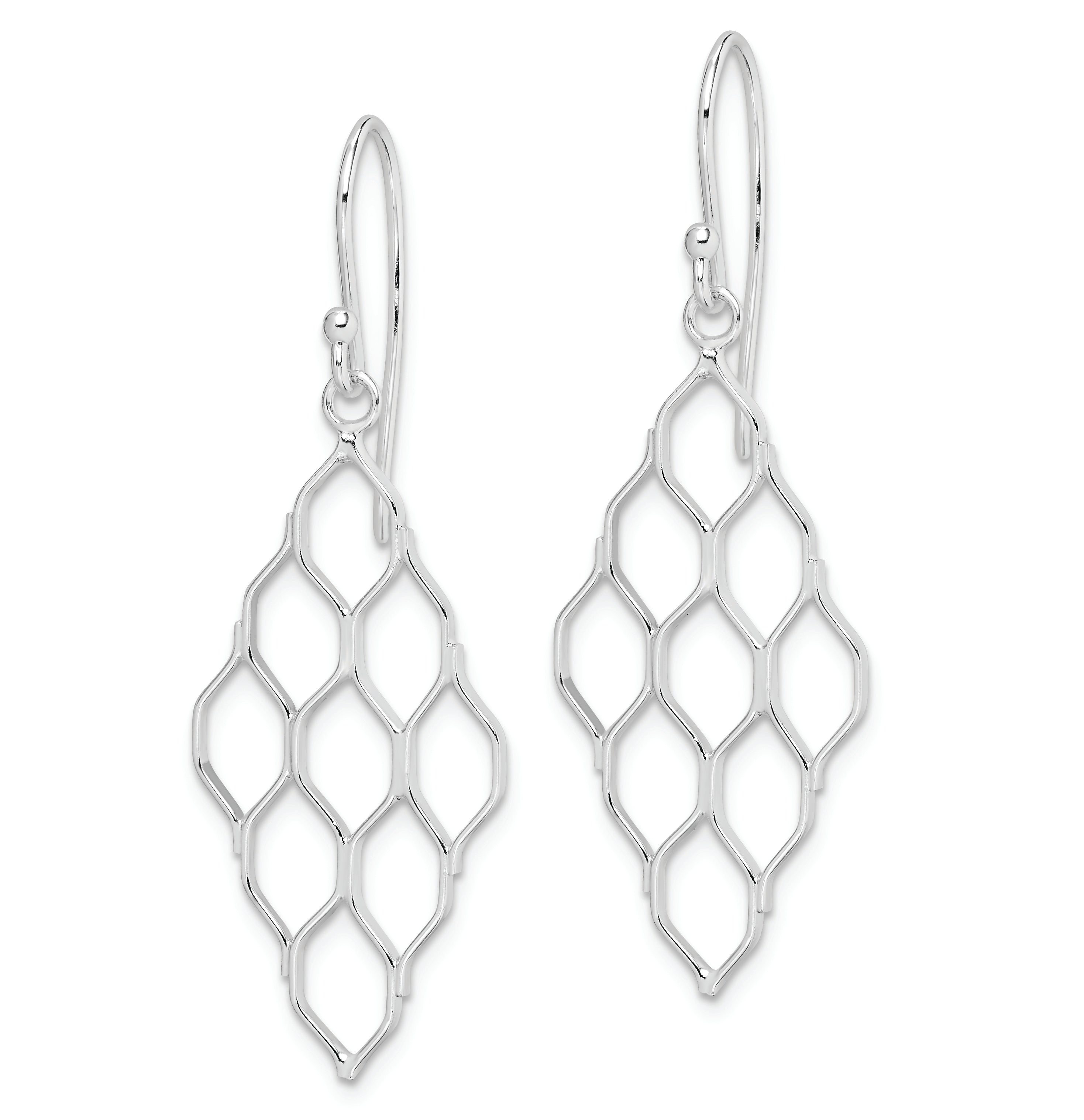 Sterling Silver Rhodium-plated Polished Honeycomb Dangle Earrings