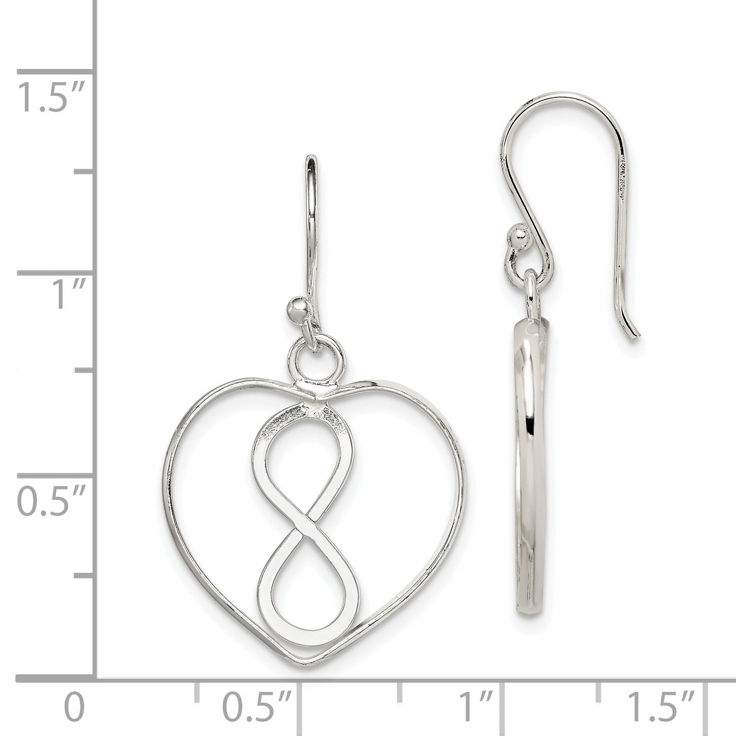 Infinity Open Heart Dangle Earrings in Sterling Silver