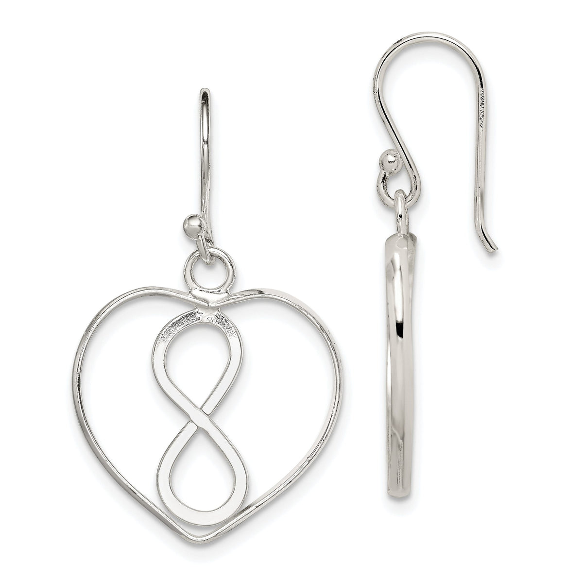Infinity Open Heart Dangle Earrings in Sterling Silver - Sophia Jewelers Main image