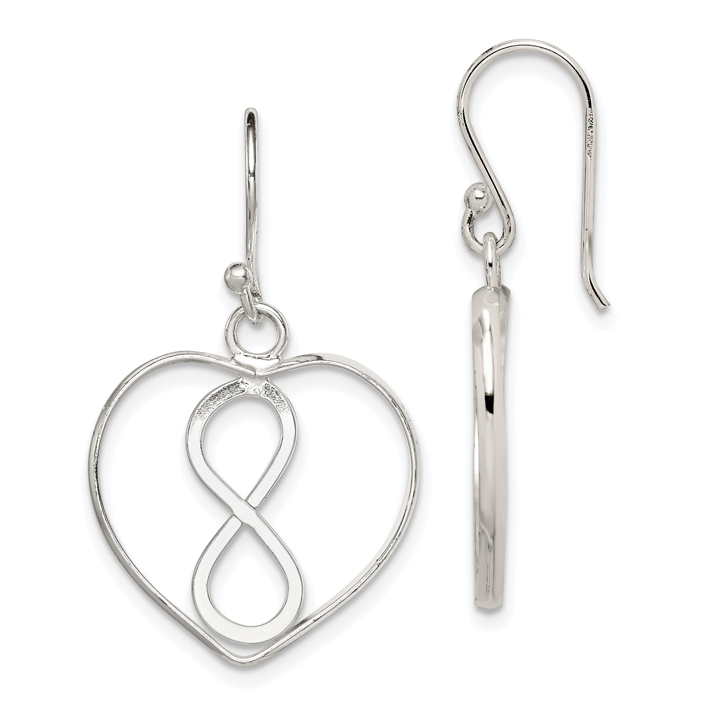 Sterling Silver Rhodium-plated Polished Infinity Open Heart Dangle Earrings Main image