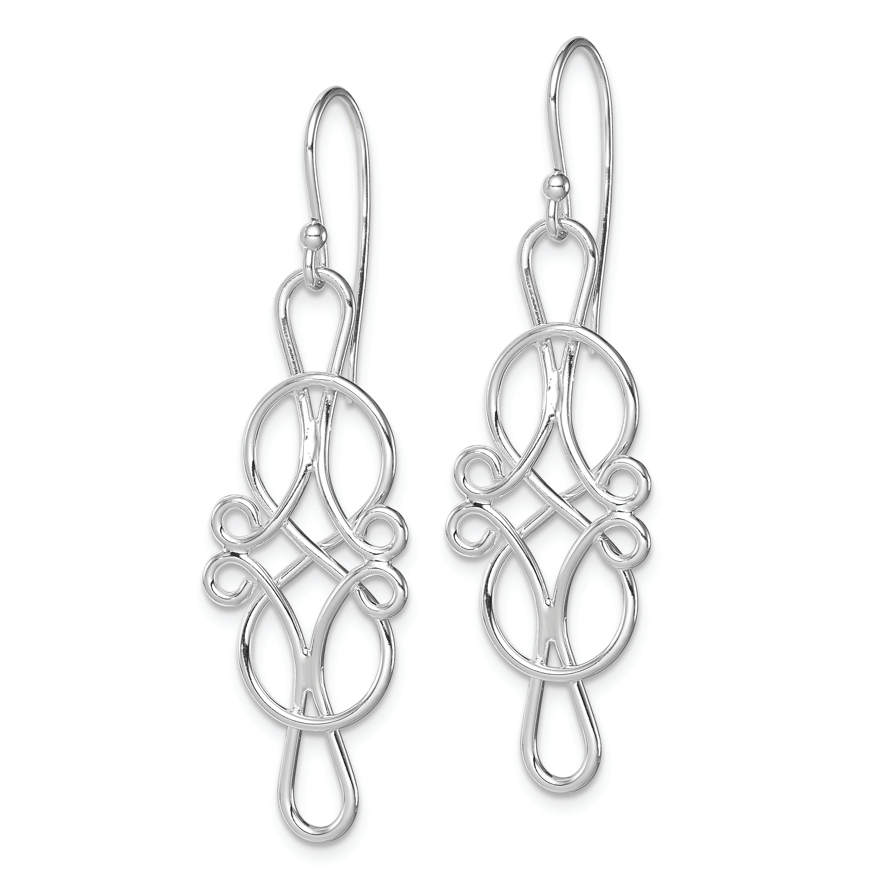 Sterling Silver Rhodium-plated Fancy Knot Design Dangle Earrings