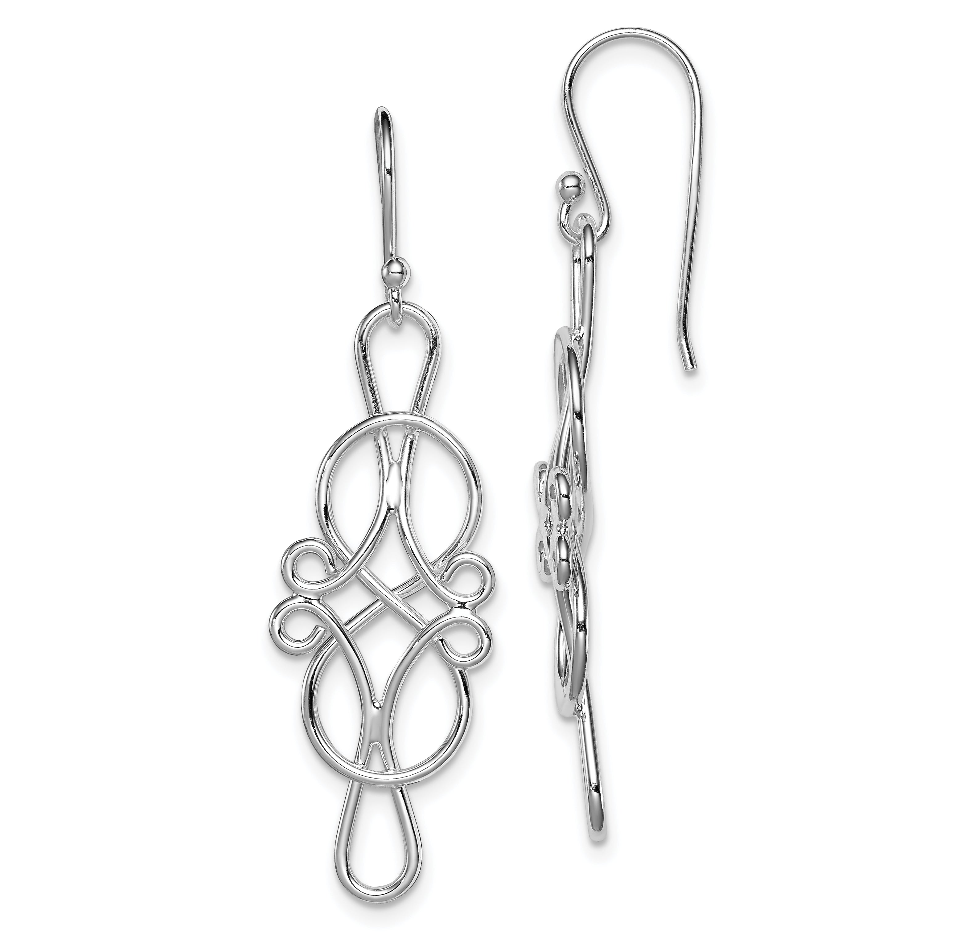 Sterling Silver Rhodium-plated Fancy Knot Design Dangle Earrings Main image