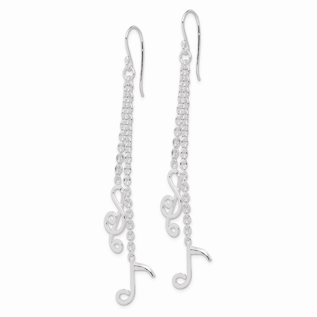 Sterling Silver Rhodium-plated Musical Notes Dangle Earrings