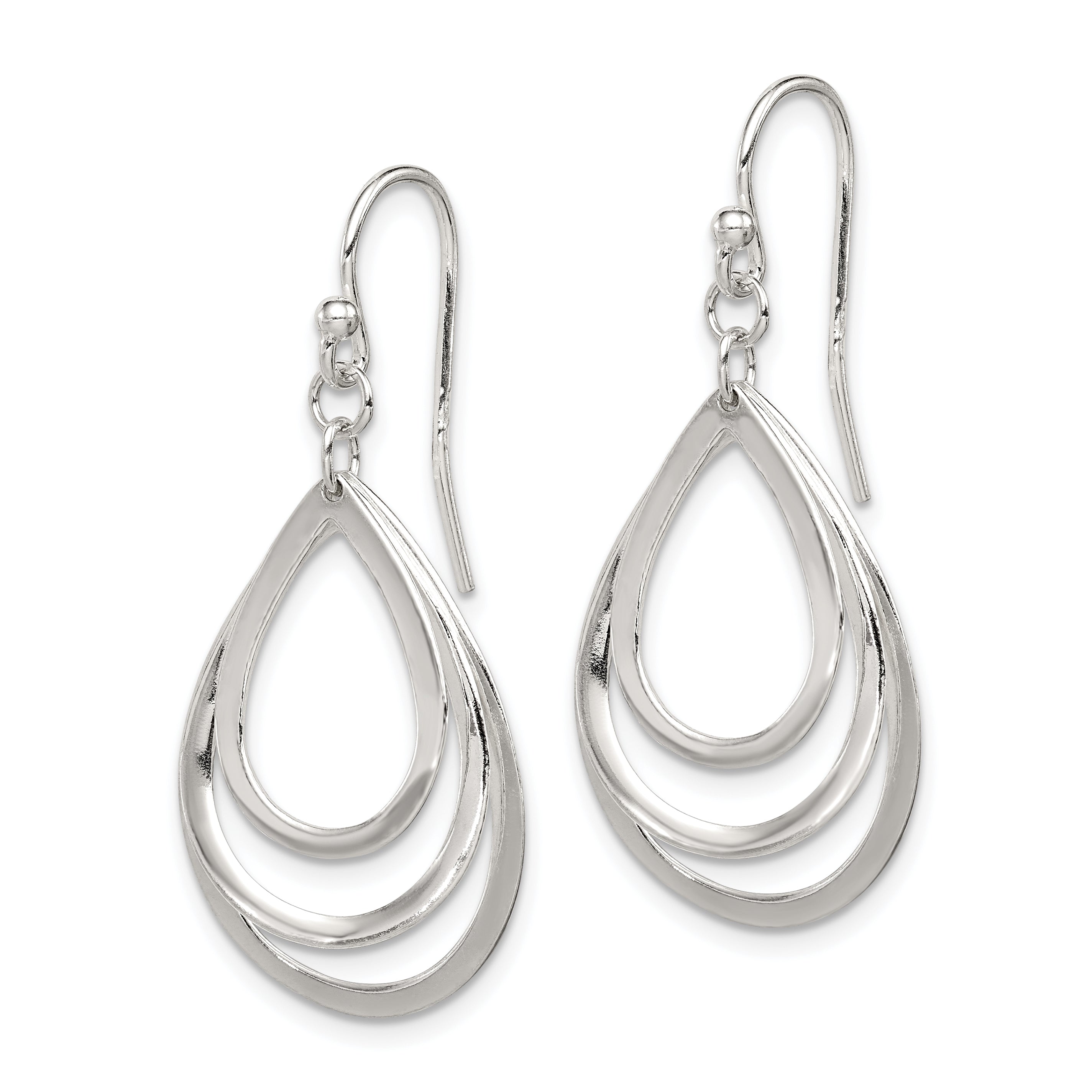 Sterling Silver Polished Triple Teardrop Dangle Earrings Secondary image