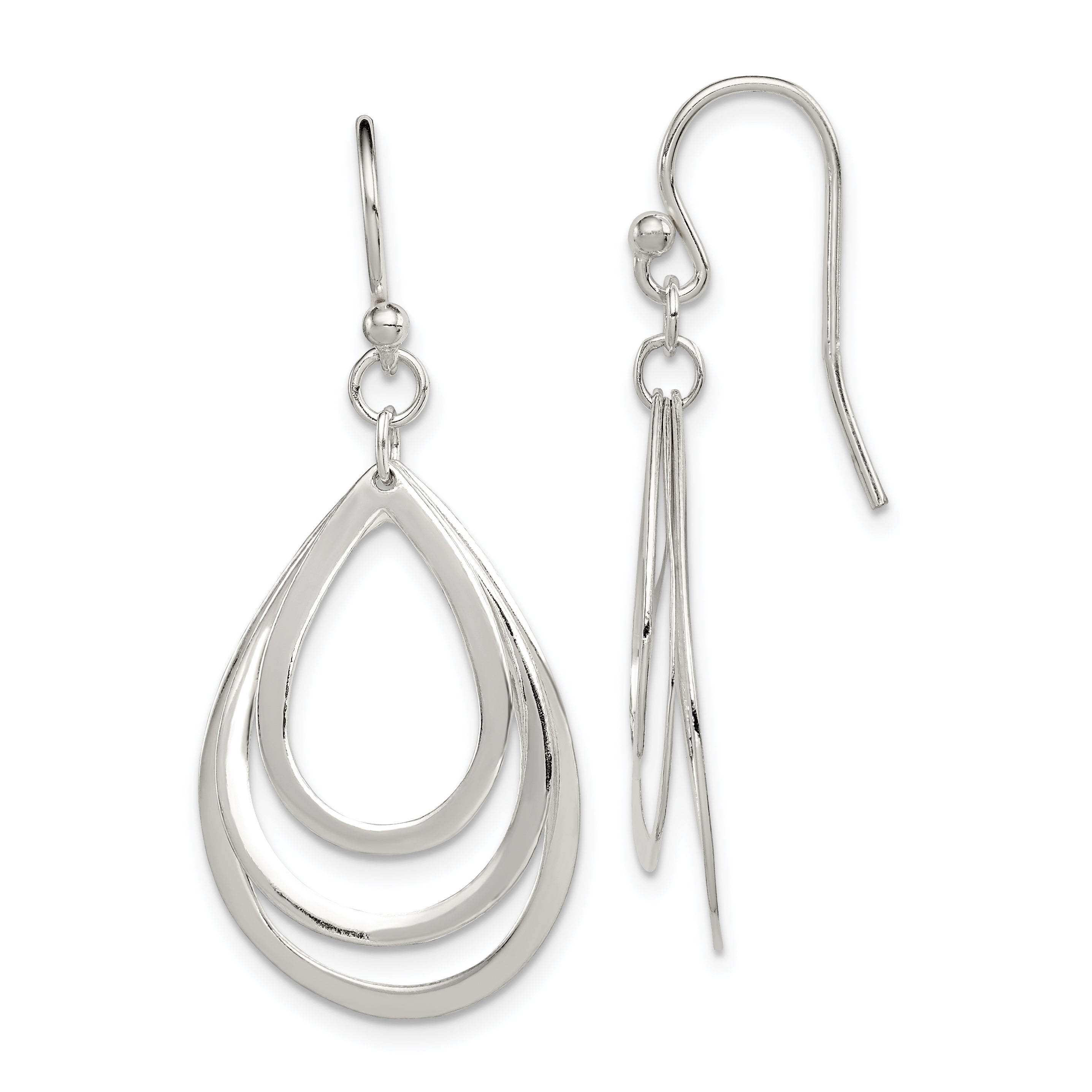 Sterling Silver Polished Triple Teardrop Dangle Earrings Main image