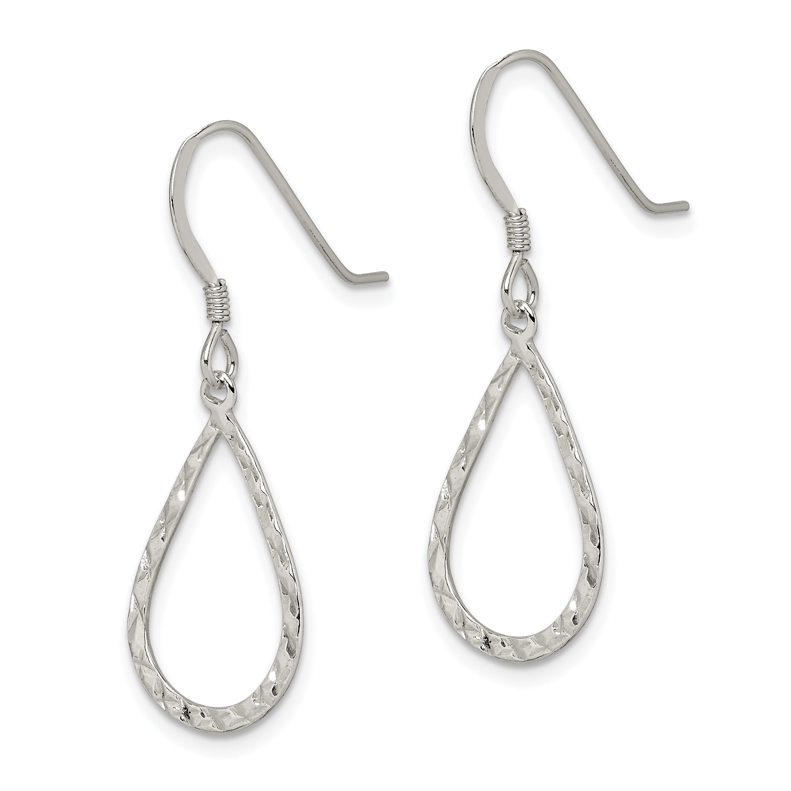 Sterling Silver Polished & D/C Teardrop Dangle Shepherd Hook Earrings Secondary image