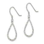 Sterling Silver Polished & D/C Teardrop Dangle Shepherd Hook Earrings