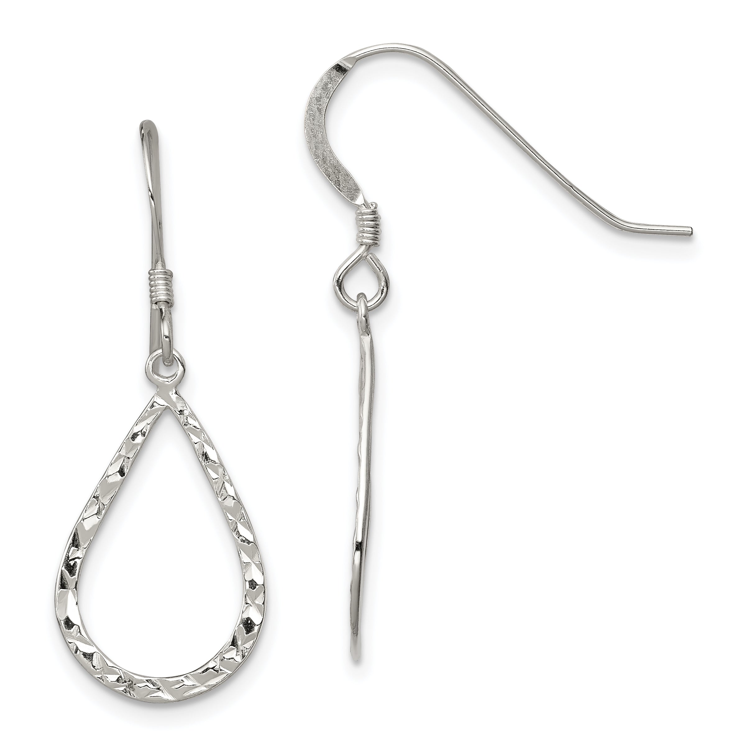 Sterling Silver Polished & D/C Teardrop Dangle Shepherd Hook Earrings Main image