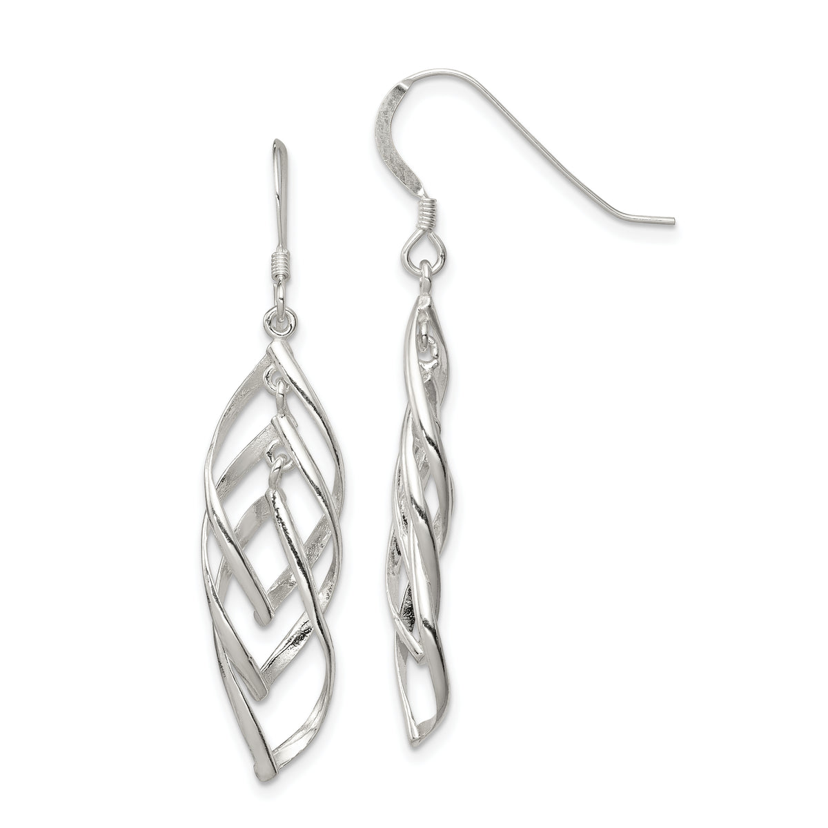 Sterling Silver Polished Fancy Twisted  & Intertwined Dangle Earrings