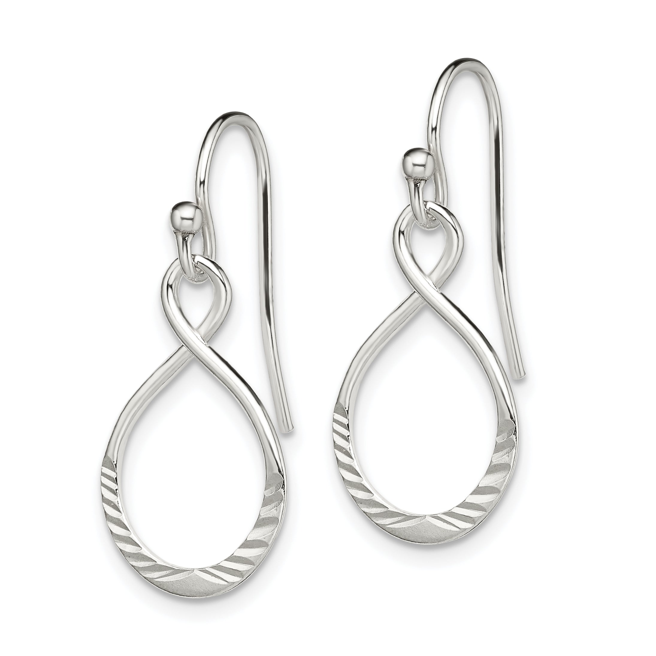 Sterling Silver Polished & Diamond-cut Infinity Oval Dangle Earrings Secondary image