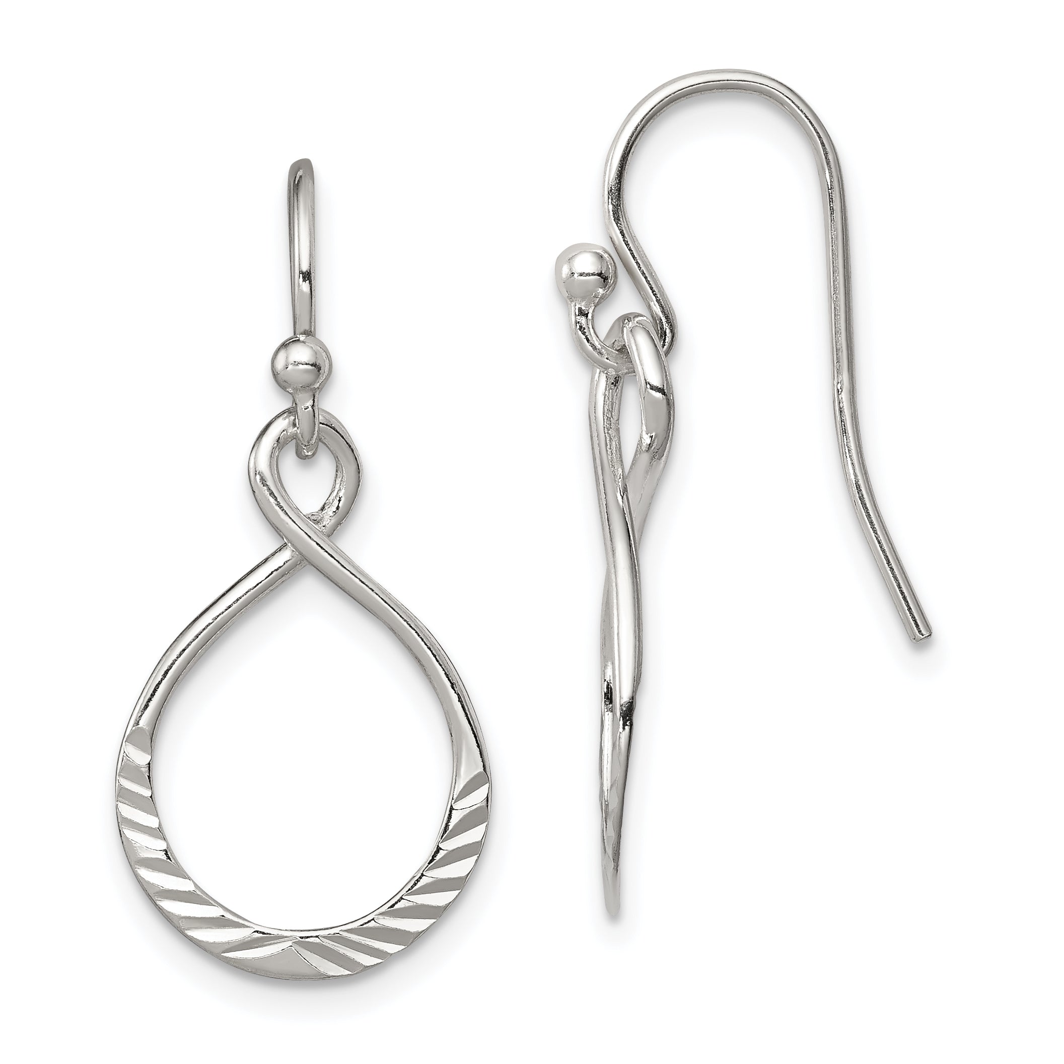 Sterling Silver Polished & Diamond-cut Infinity Oval Dangle Earrings Main image