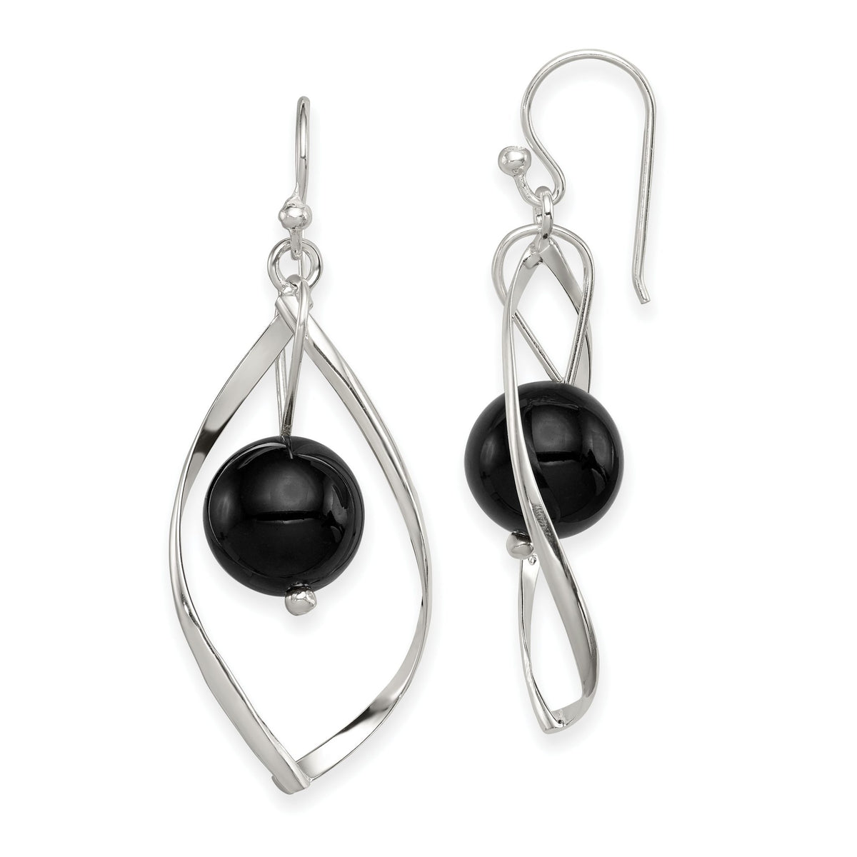 Onyx Twisted Dangle Earrings in Sterling Silver, 10mm - Sophia Jewelers Main image