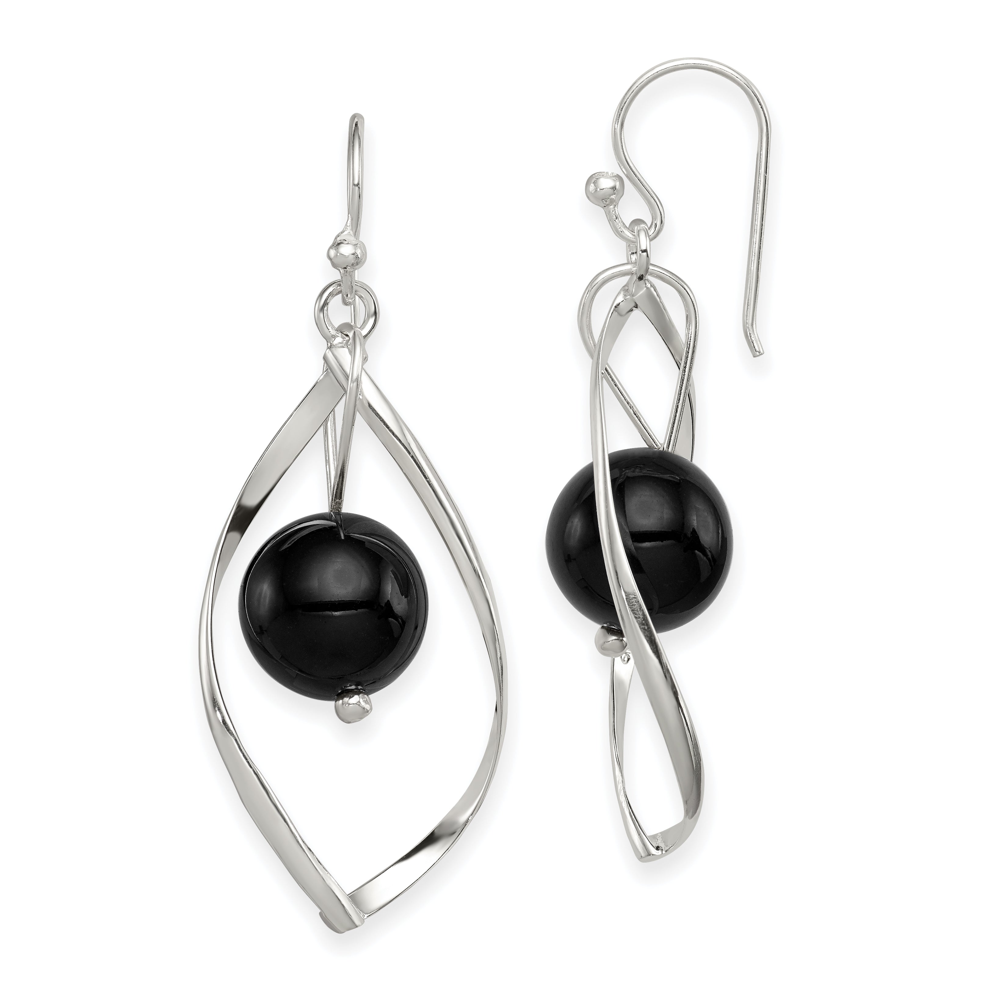Sterling Silver Polished Onyx Twisted Dangle Earrings Main image