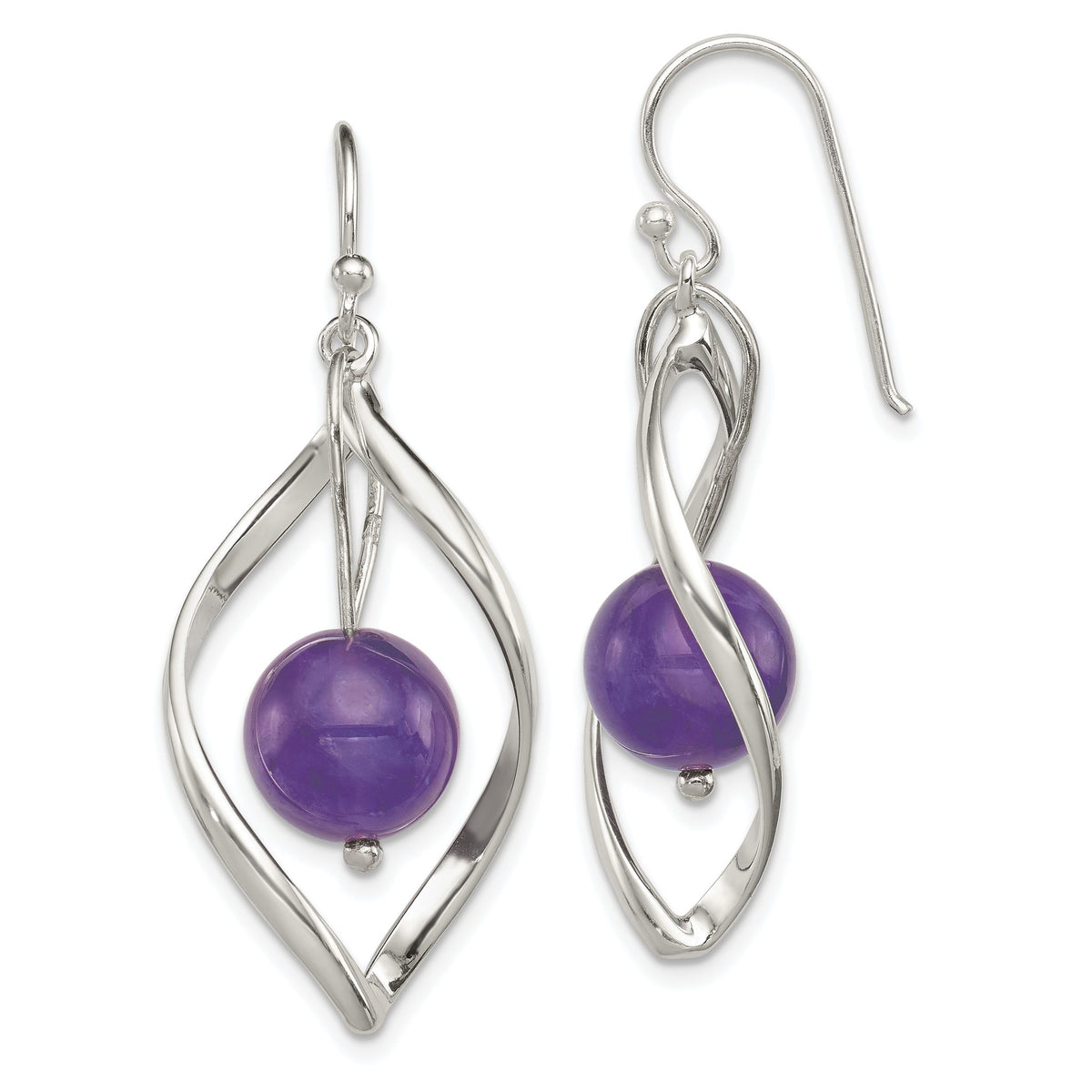 Twist Amethyst Dangle Earrings in Sterling Silver, 9mm - Sophia Jewelers Main image