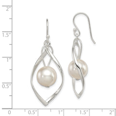 Sterling Silver Polished Simulated Pearl Twisted Dangle Earrings