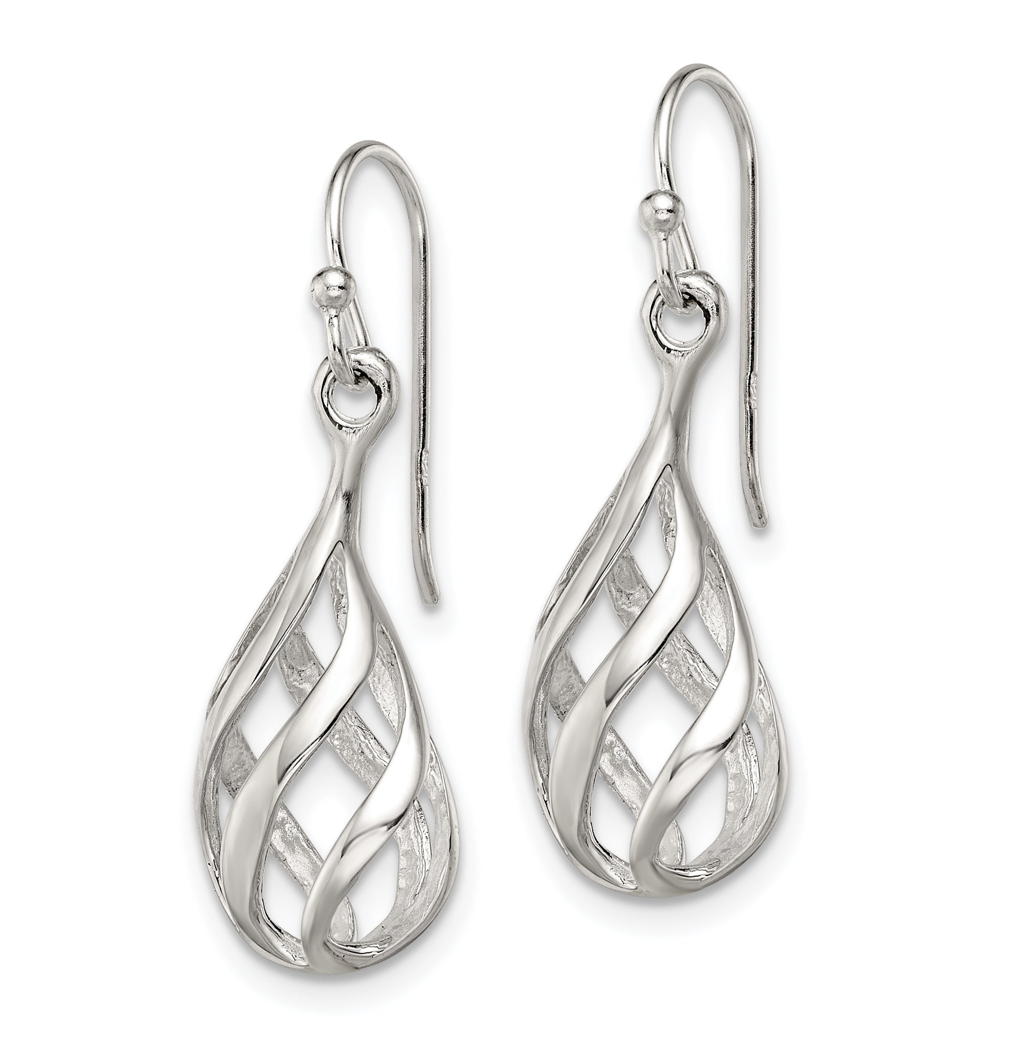 Sterling Silver Polished Fancy Twisted Teardrop Dangle Earrings Secondary image