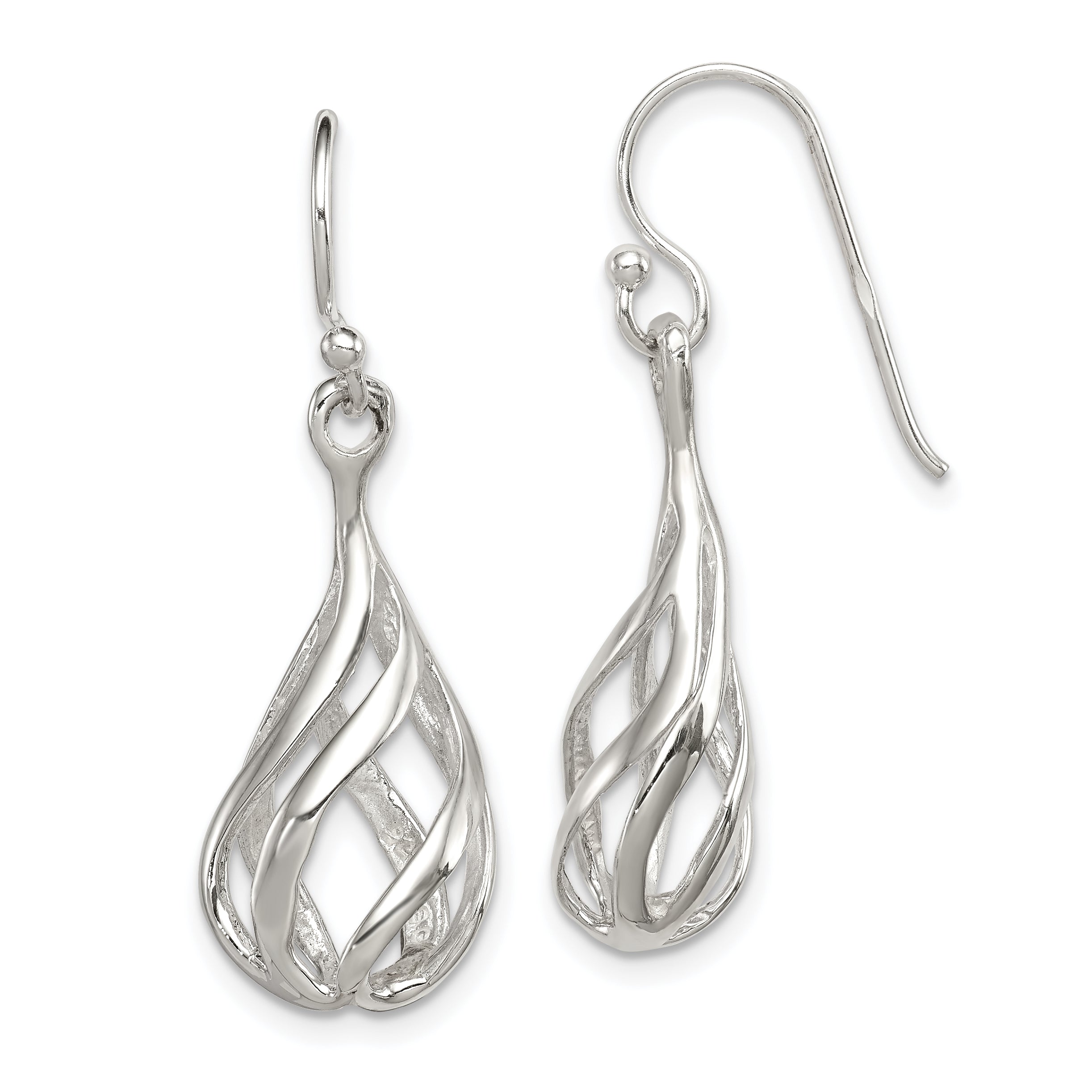 Sterling Silver Polished Fancy Twisted Teardrop Dangle Earrings Main image