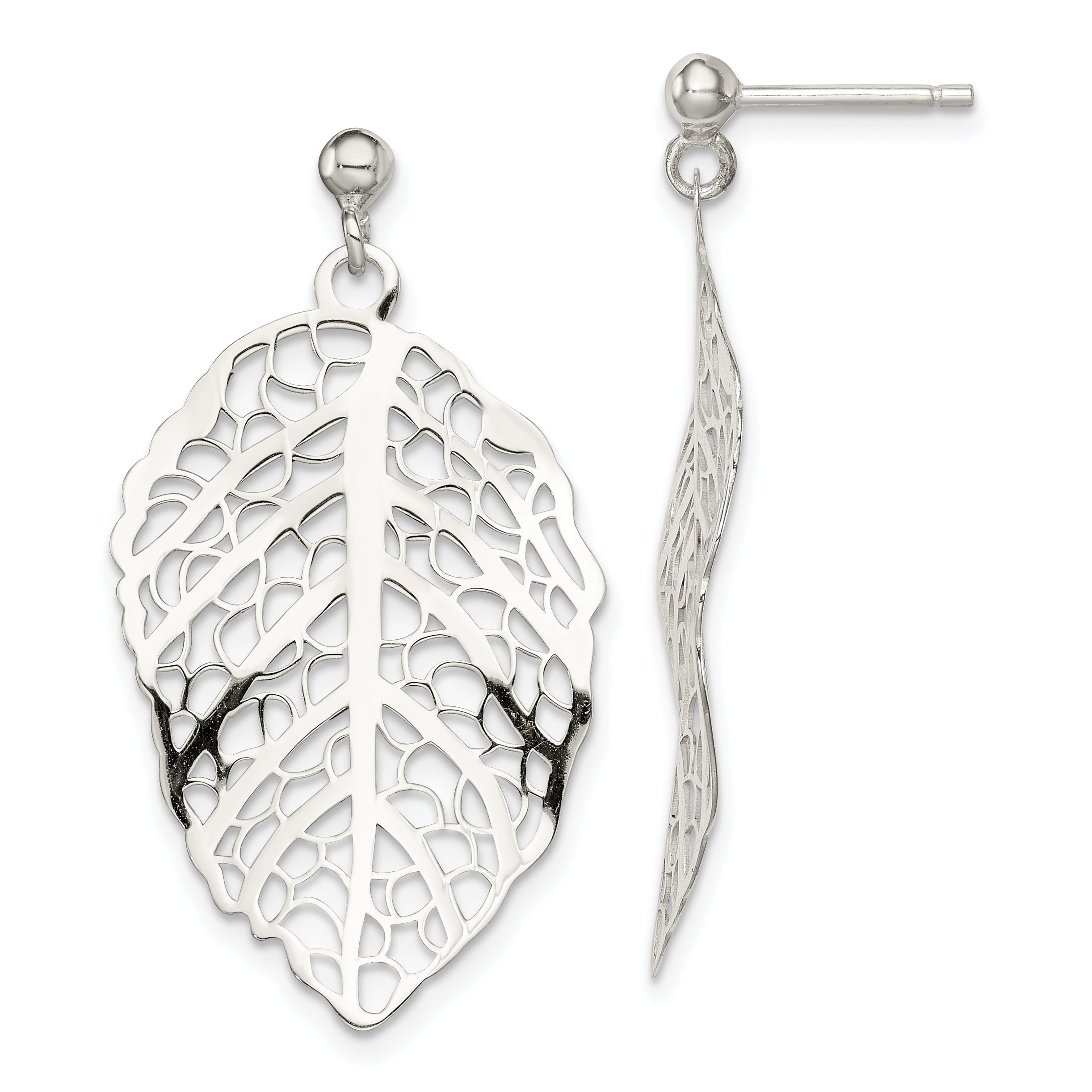 Sterling Silver Polished Leaf Post Dangle Earrings Main image