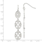 Sterling Silver Polished Diamond-cut Filigree Triple Oval Dangle Earrings