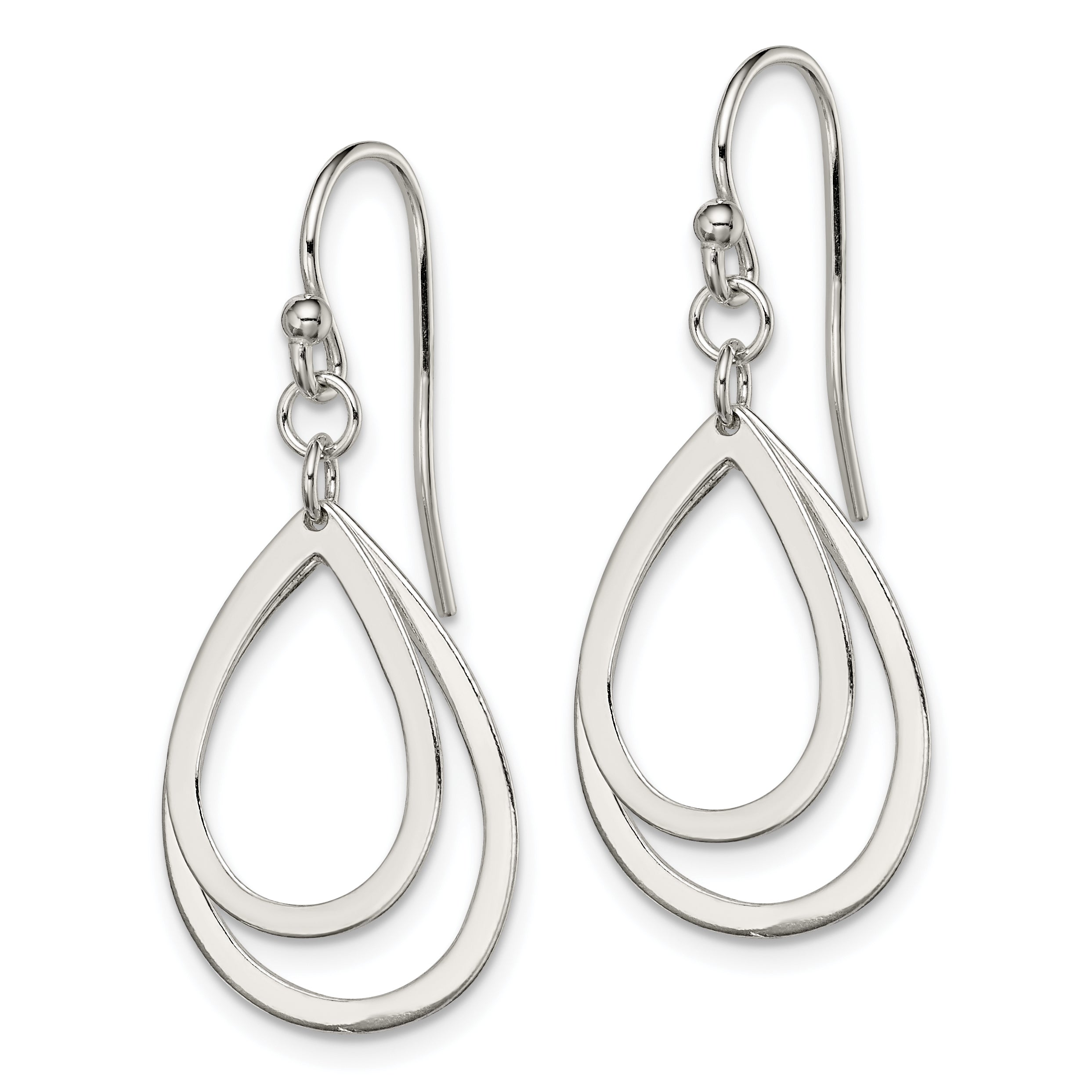 Sterling Silver Polished Double Teardrop Dangle Shepherd Hook Earrings Secondary image