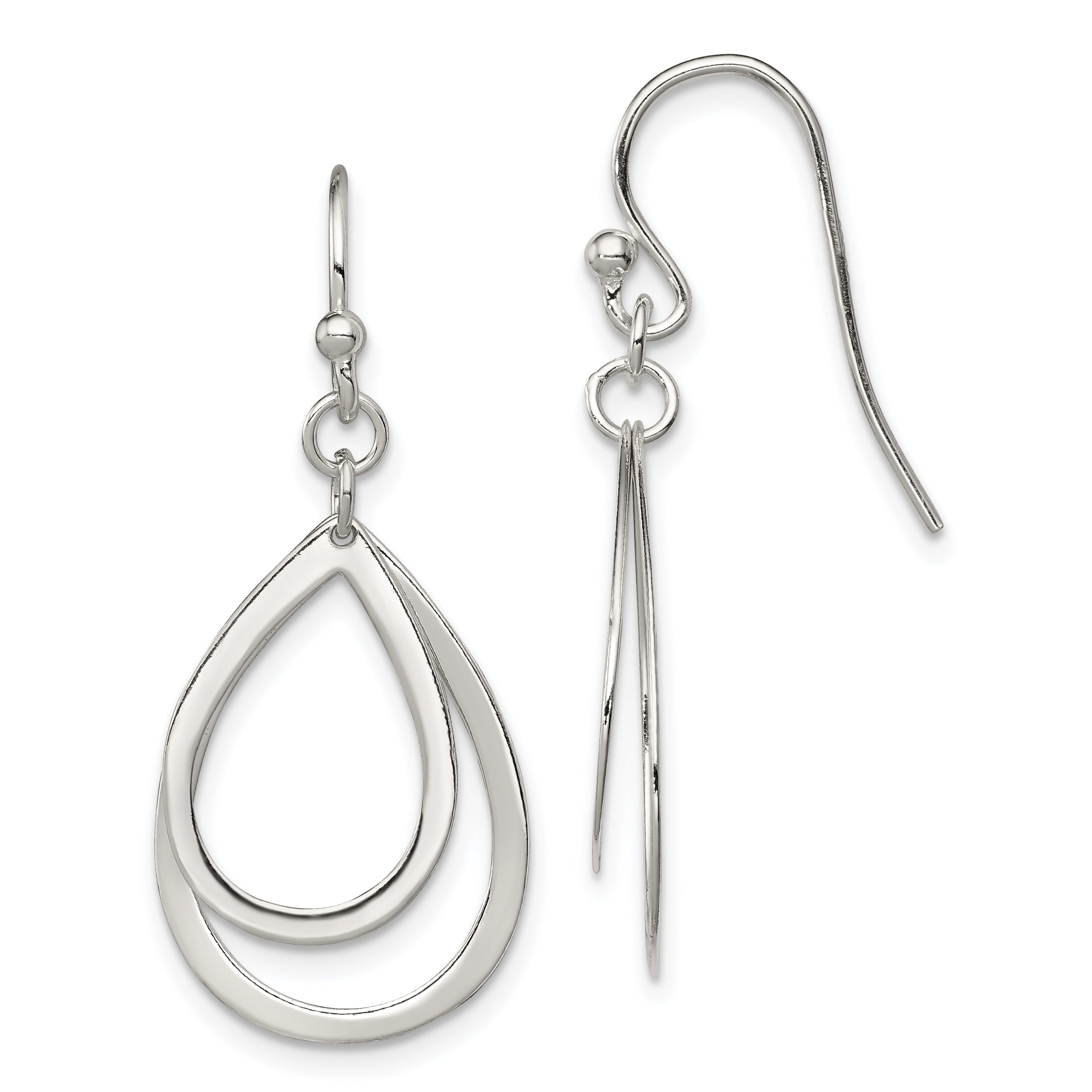 Sterling Silver Polished Double Teardrop Dangle Shepherd Hook Earrings Main image