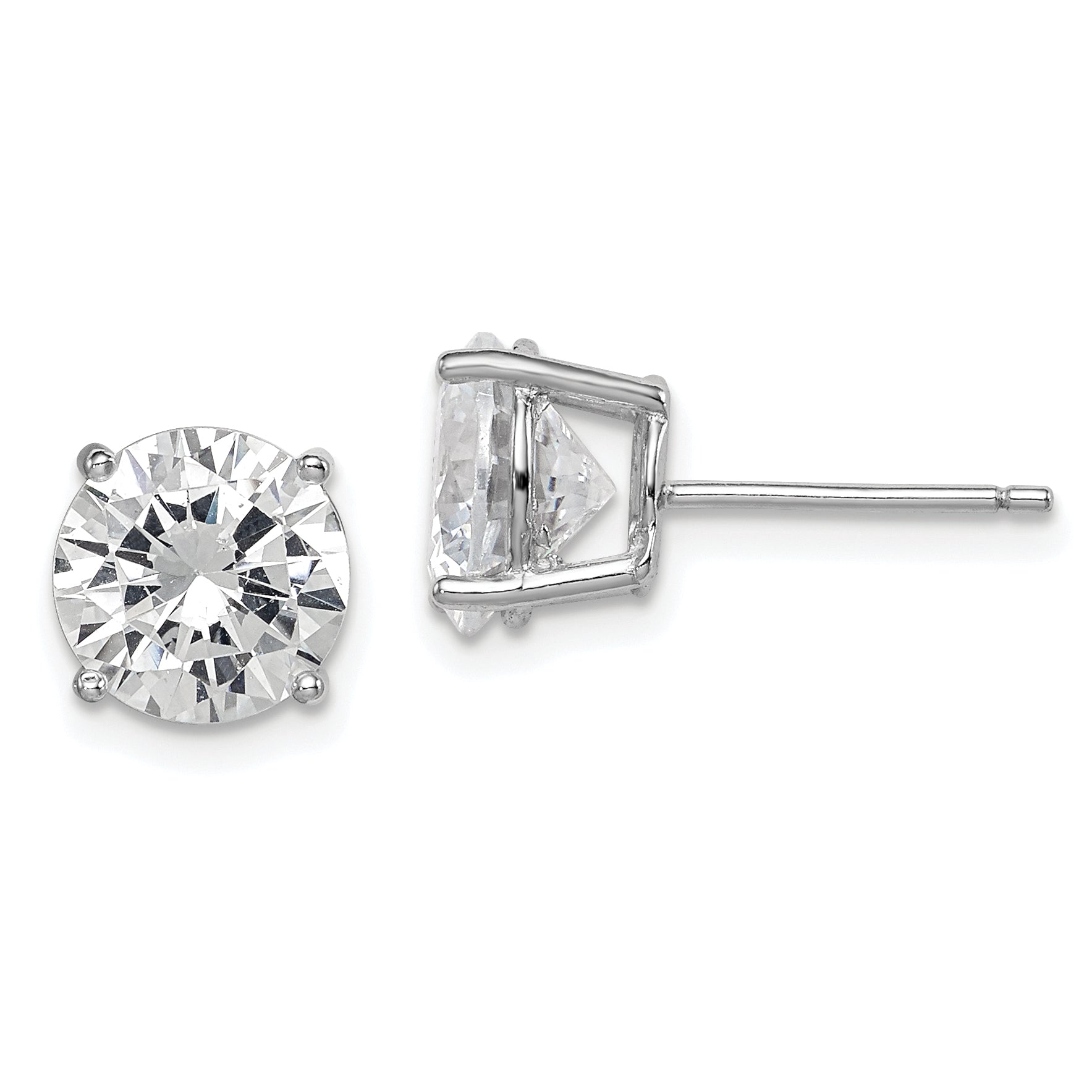 Sterling Silver Rhodium-plated Polished Round 8mm CZ Stud Earrings Main image
