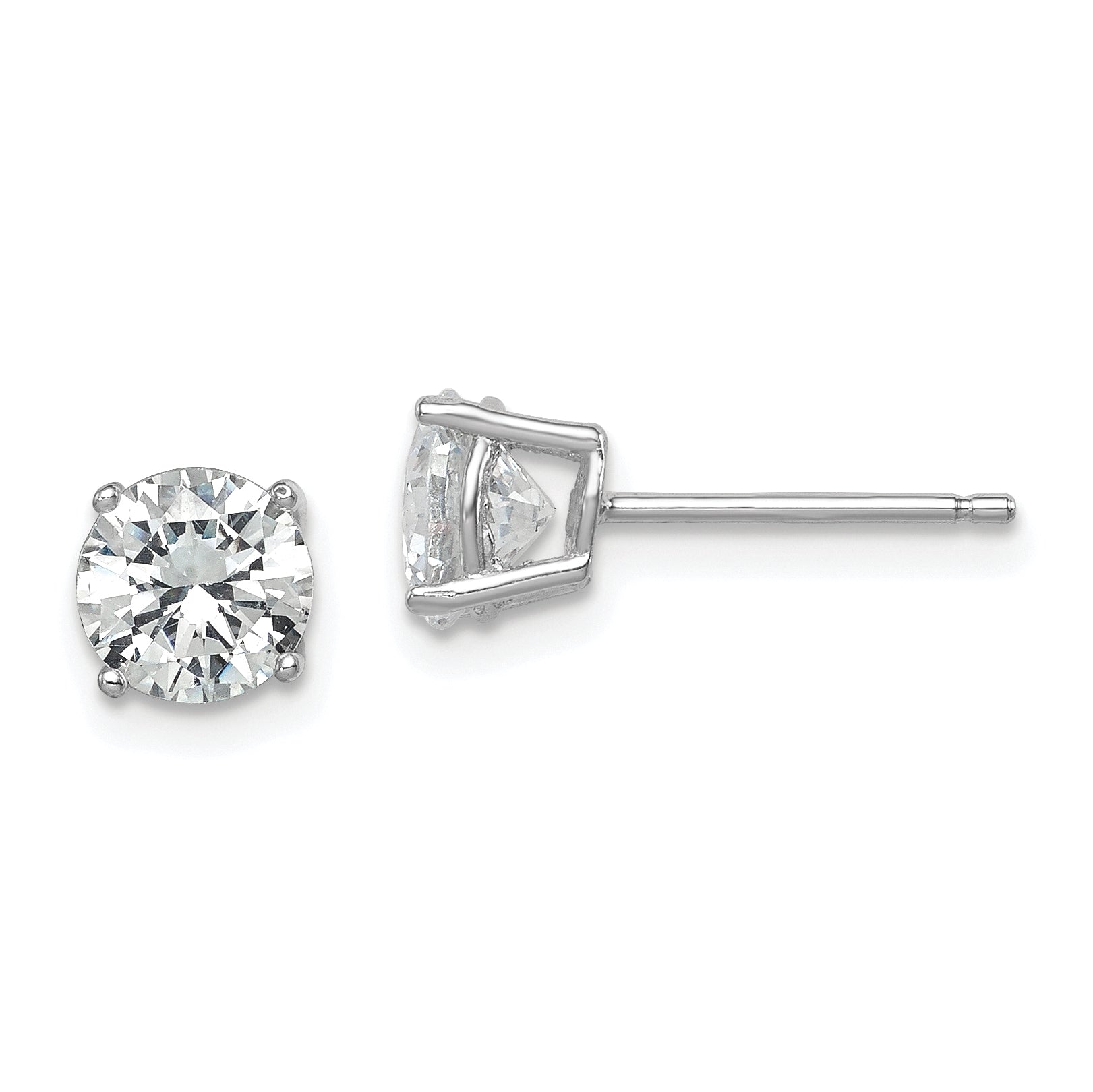 Sterling Silver Rhodium-plated Polished Round 6mm CZ Stud Earrings Main image