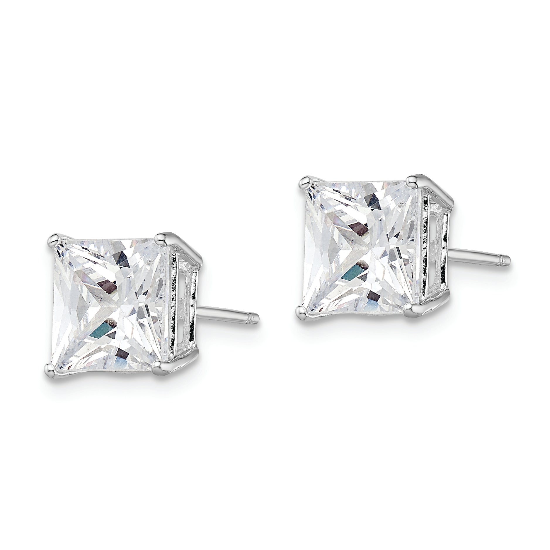 Sterling Silver Rhodium-plated Polished Square 8mm CZ Stud Earrings Secondary image